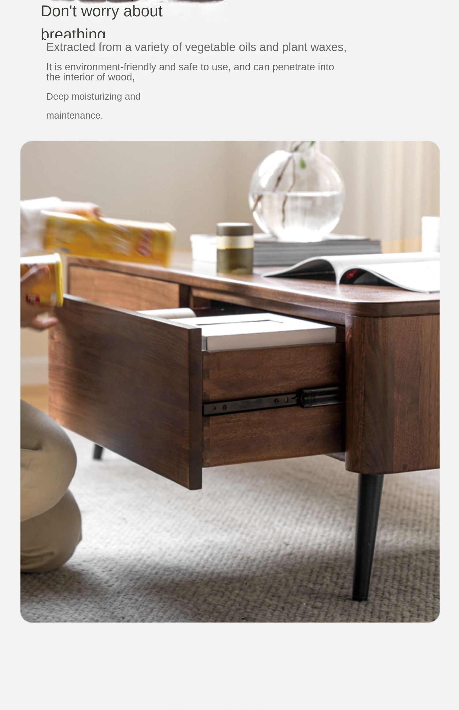 Solid Black Walnut Coffee Table - Handcrafted Wooden Living Room Furniture for Modern Home Decor, Perfect for Lounge, Family Gatherings & Coffee Time