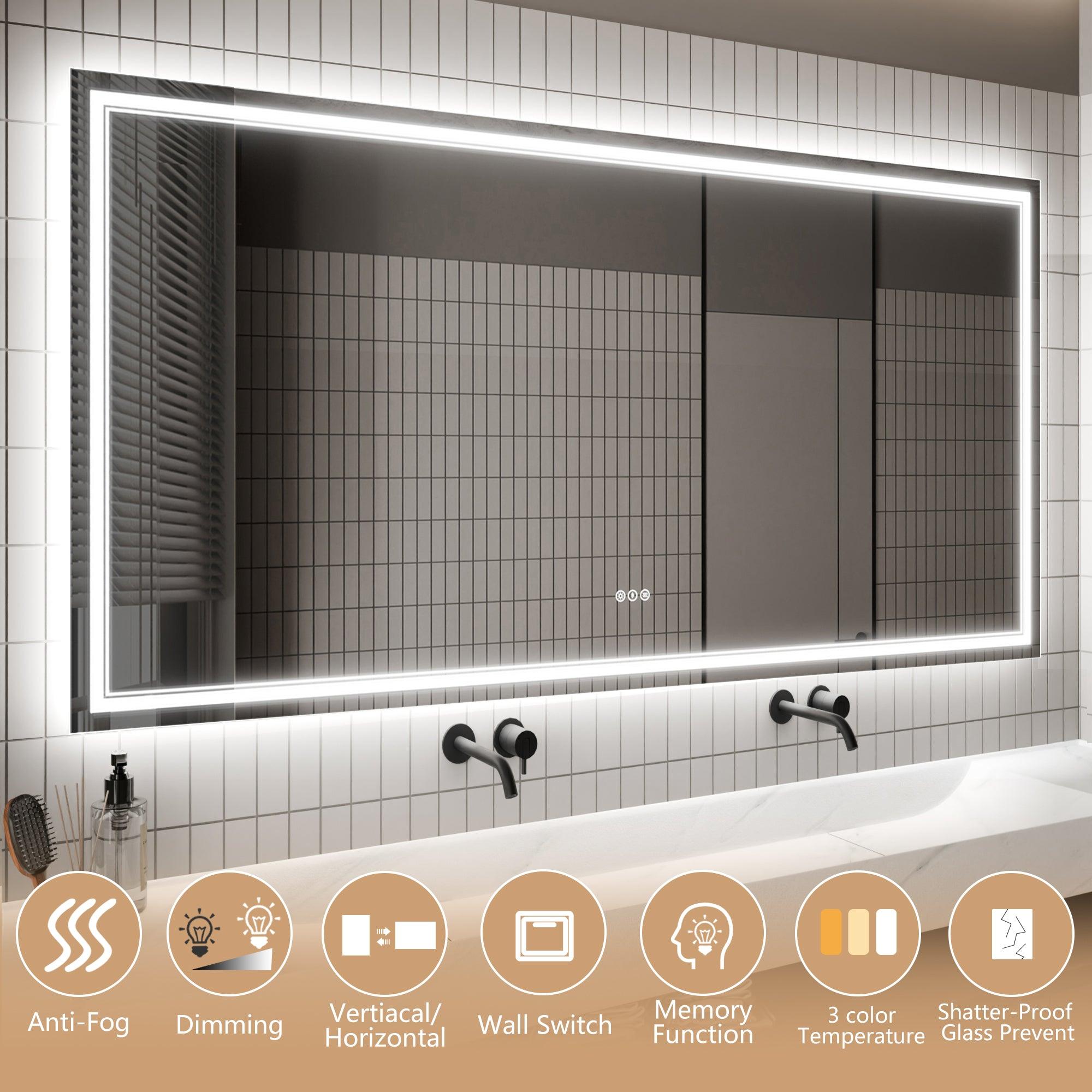 Anti-Fog LED Bathroom Mirror with Dimmable Backlit & Touch Switch - GlareGuard Illuminated Vanity Mirror for Makeup, Shaving & Home Decor