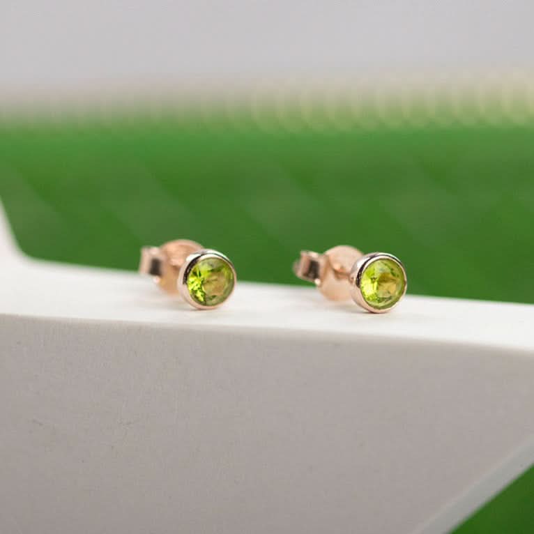 Peridot Mini Stud Earrings in Rose Gold - August Birthstone Jewelry for Women | Perfect for Everyday Wear, Gifts & Special Occasions