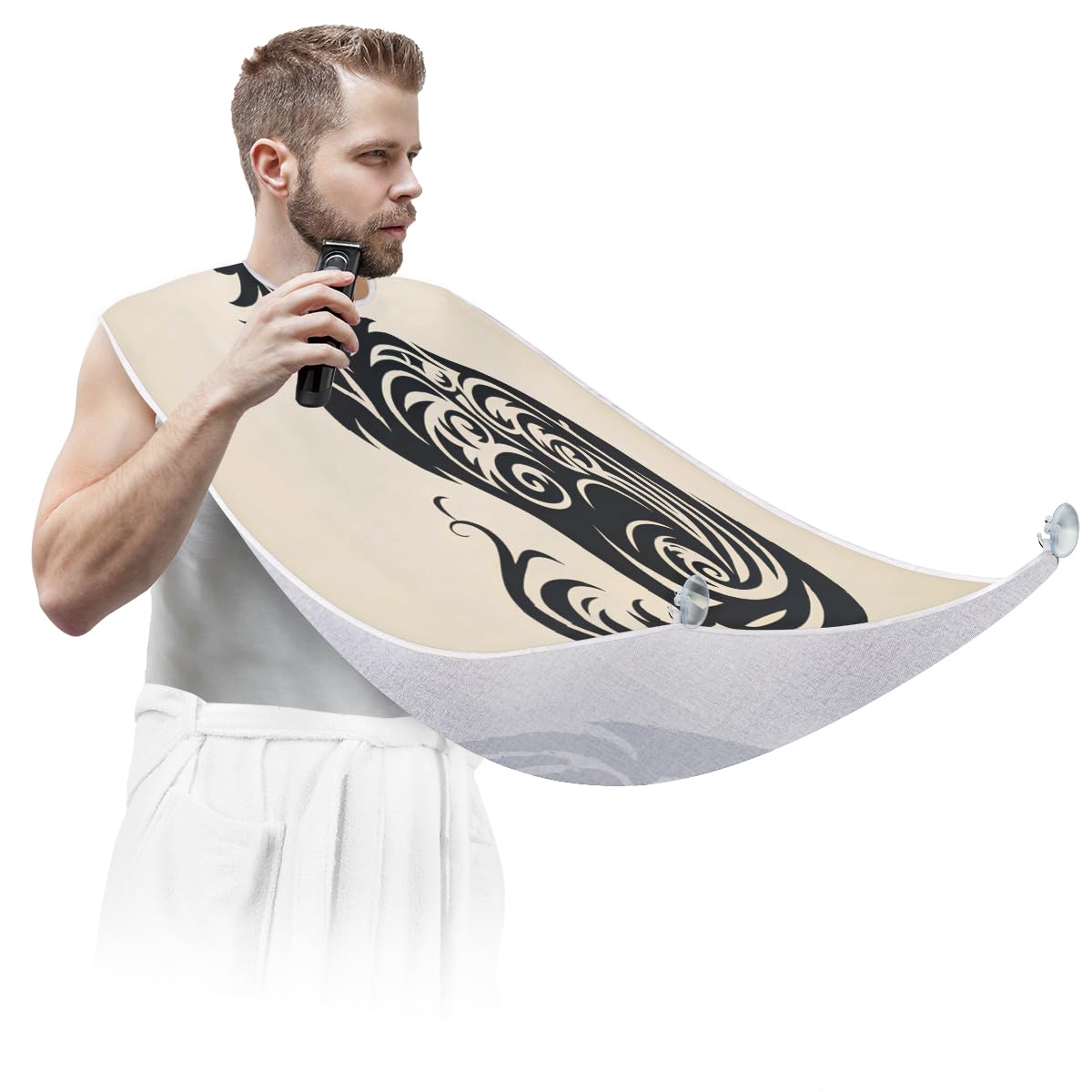 Abstract Animal Fox Beard Shaving Bib for Men & Women - Waterproof Hair Dye Apron, Barber Cape for Haircut & Makeup - Sink Hair Catcher for Beard Trimming & Grooming (Perfect Gift for Barbers & Stylists) - Use for Salon, Home Haircuts & DIY Grooming Sessions