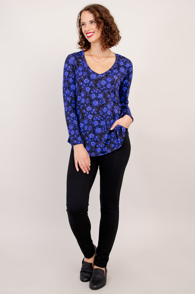 Jackie Long Sleeve Top with Snow Flower and Bamboo Print - Women's Fashion Blouse for Casual Wear & Office Outfits - Final Sale