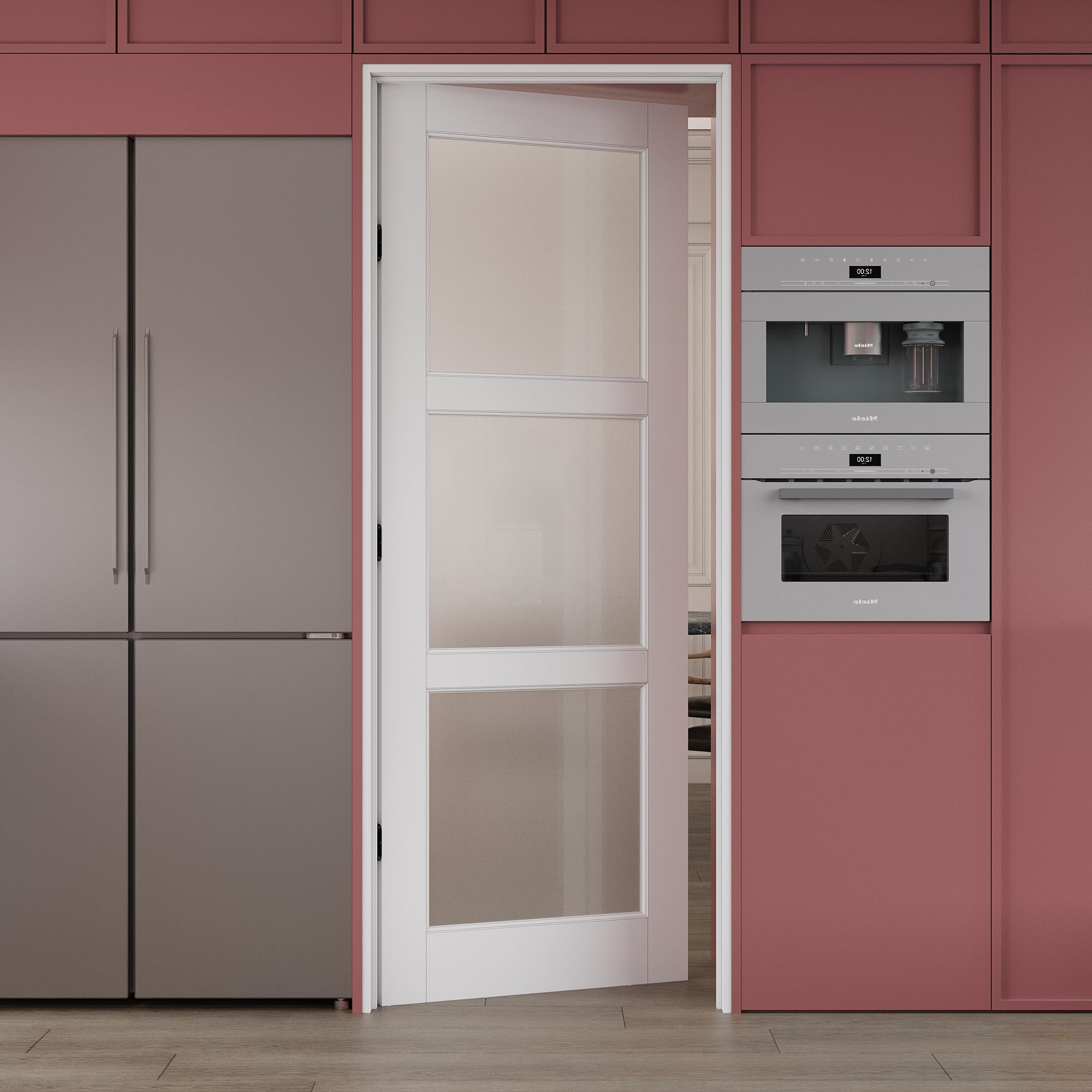 WINSTELLAR 3-Lite Frosted Glass Prehung Interior Door - White Primed Solid Core, 30
