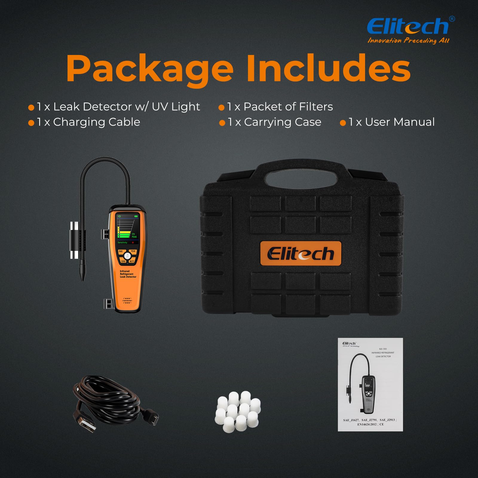 Elitech HVAC Refrigerant Leak Detector with 10-Year Infrared Sensor - Halogen Freon Sniffer for R22 R410A R134A R1234YF - Air Conditioning & Automotive Gas Leak Detection (ILD-300) - Perfect for HVAC Technicians and Auto Repair Shops
