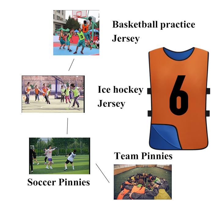 12 Pack Reversible Numbered Pinnies - Double Sided Scrimmage Vests for Kids & Adults - Team Practice Jerseys for Soccer, Basketball, Football & PE Class - Ideal for Sports Training, Gym Class & Outdoor Games