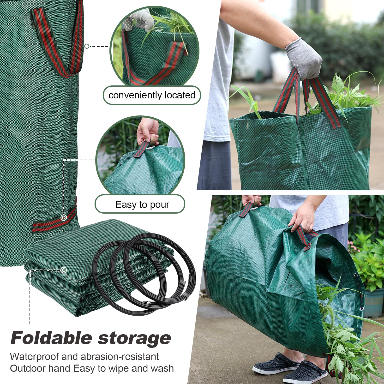 **abcGoodefg Heavy Duty 72 Gallon Lawn and Leaf Bags - 3 Pack, Reusable Yard Waste Bags with Handles, Garden Bags with Free Gardening Gloves - Perfect for Yard Cleanup, Camping, and Recycling Leaves**