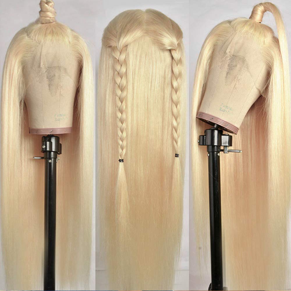 613 Blonde Lace Front Wig Human Hair 24 Inch - 13x4 Pre Plucked with Baby Hair - 9A Brazilian Virgin Straight Lace Frontal Wig for Black Women - Perfect for Daily Wear, Cosplay, and Special Occasions