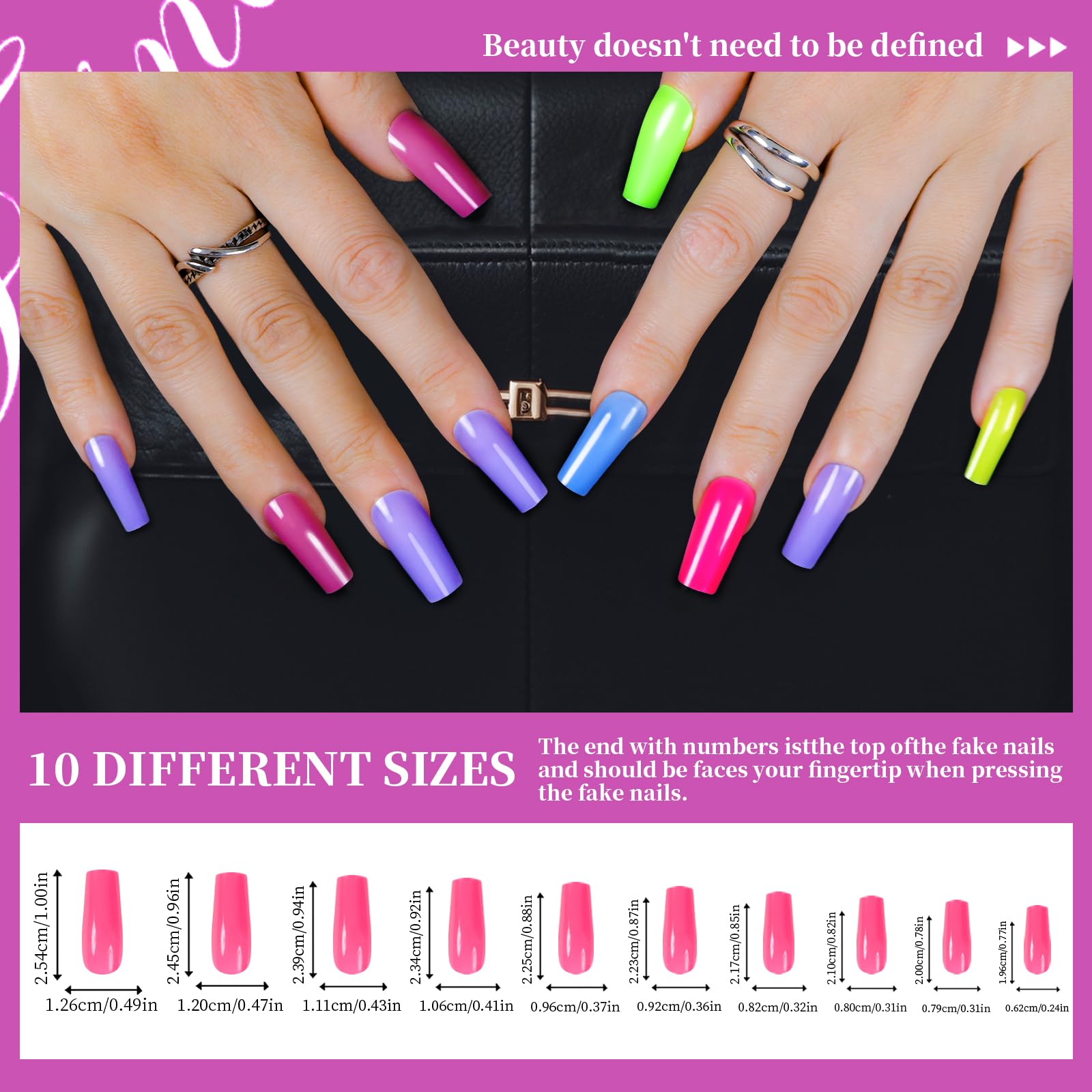 576PCS 24 Color Long Coffin Press On Nails Kit - Ballerina Glossy Fake Nails with Stickers, Acrylic Square Nail Art for DIY Manicure - Perfect for Parties, Weddings & Special Occasions
