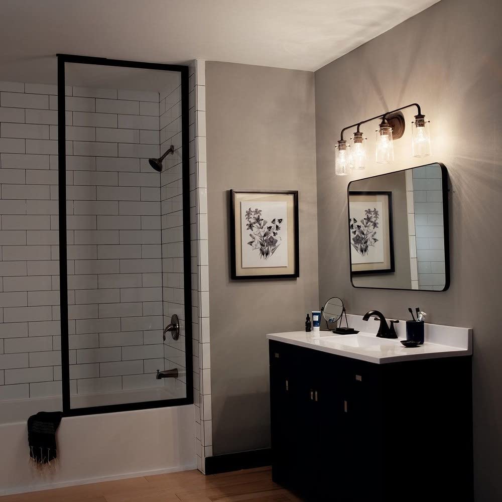 KICHLER Braelyn 44 Inch 4-Light Bathroom Vanity Light Fixture with Clear Seeded Glass Shade in Chrome Finish - Perfect for Modern Bathroom, Dressing Room, and Makeup Area Lighting