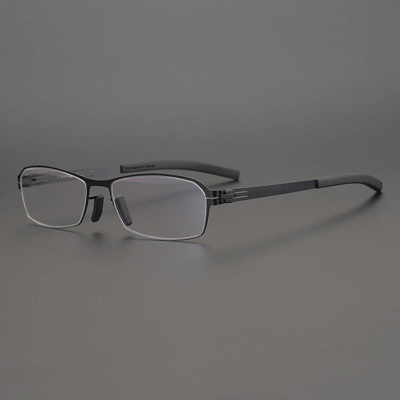 Black Unisex Semi-Rimless Square Screwless Steel Eyeglasses Frame 49006 - Perfect for Reading, Work & Fashion Accessories