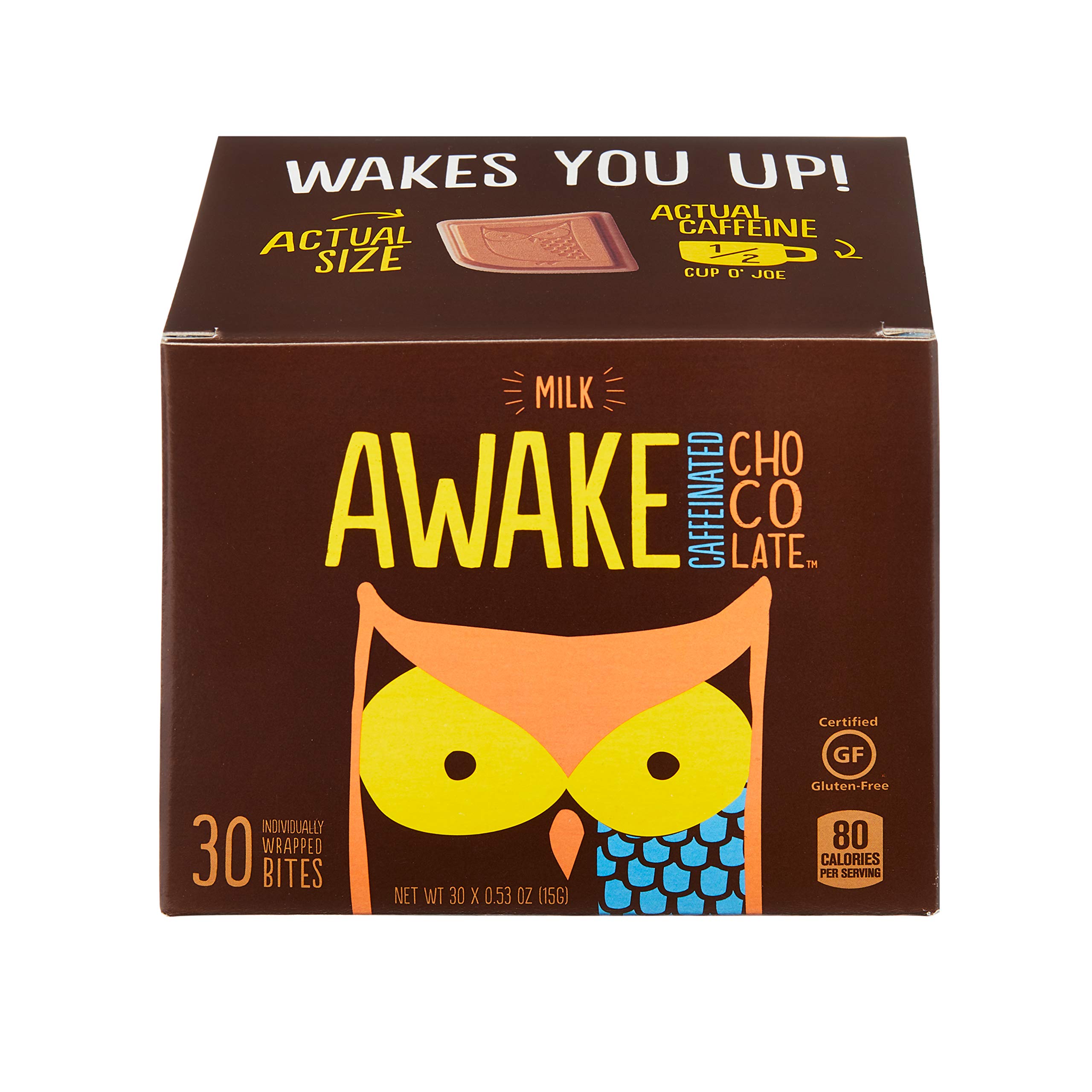AWAKE Caffeinated Chocolate Bites - Milk Chocolate Energy Snacks with Natural Caffeine (1 Bite = 1/2 Cup Coffee), 30 Count - Perfect for Workouts, Study Sessions & On-the-Go Energy Boost