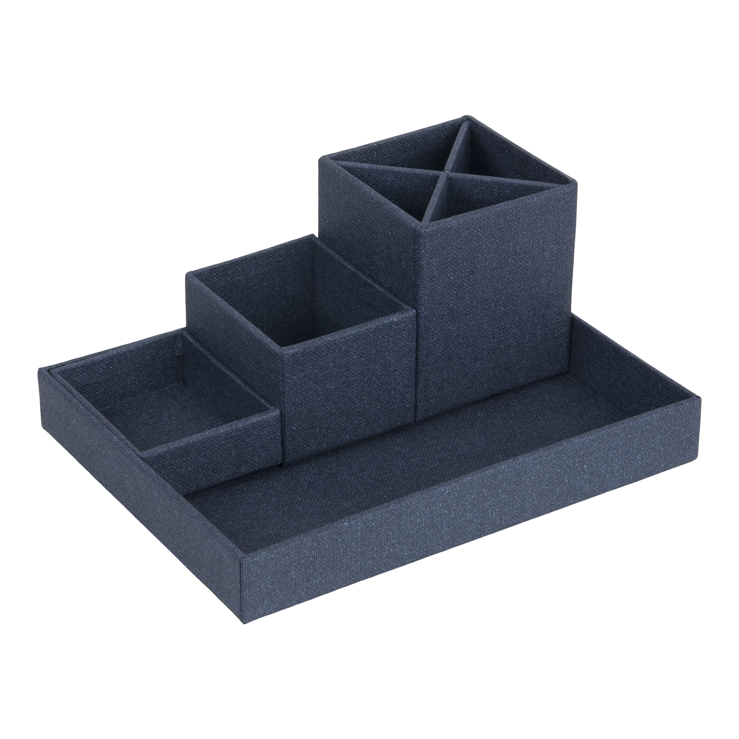 Bigso Box of Sweden Desk Organizer for Stationery - 4 Compartment Pen Holder & Office Supply Storage - Durable Fiberboard & Paper Design (Blue) - Perfect for Home Office, School, and Workspace Organization