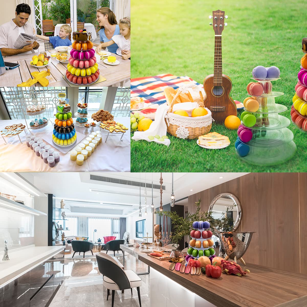 6-Tier Macaron Tower Stand for Wedding, Birthday Party - Plastic Display Stand for Cupcakes, Cakes, Desserts | Perfect for Wedding Receptions, Baby Showers, Bridal Showers & Dessert Tables