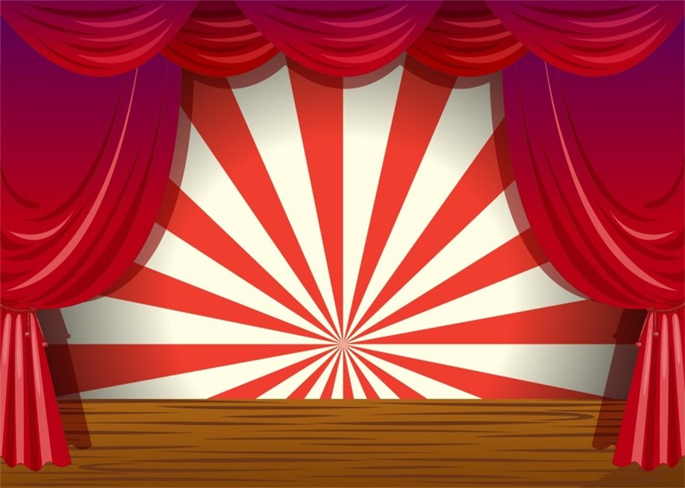 Leowefowa 5X3FT Circus Backdrop - Red Curtain Theater Photo Background with Retro Wood Floor & Stripes for Kids Photography, Stage Decor, and Studio Props | Perfect for Birthday Parties, Theater Performances, and Portrait Shoots
