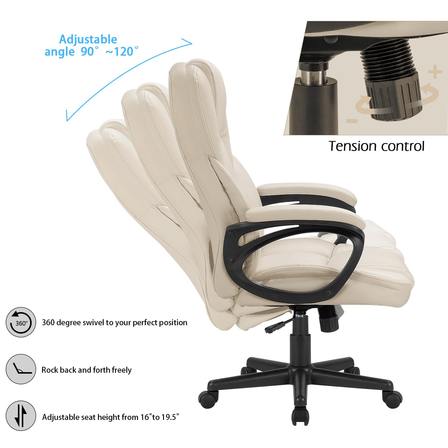 Furmax High Back Executive Office Chair - Adjustable Swivel Desk Chair with Lumbar Support, PU Leather Managerial Computer Chair for Home & Office (Beige) | Perfect for Long Work Hours, Gaming & Conference Rooms