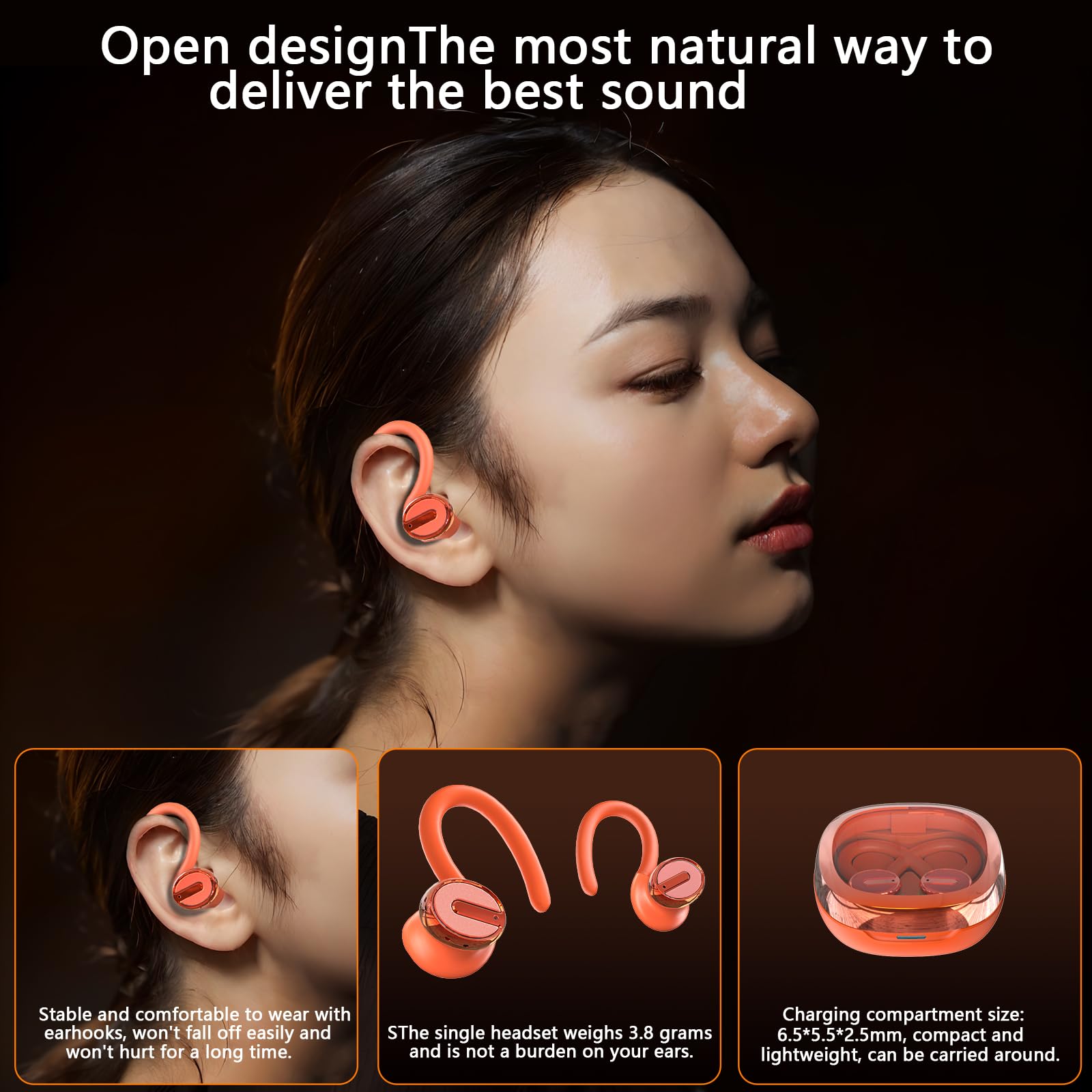 Wireless Open Ear Earbuds 60HRS Playtime, Bluetooth 5.3 IPX7 - for Running & Workout