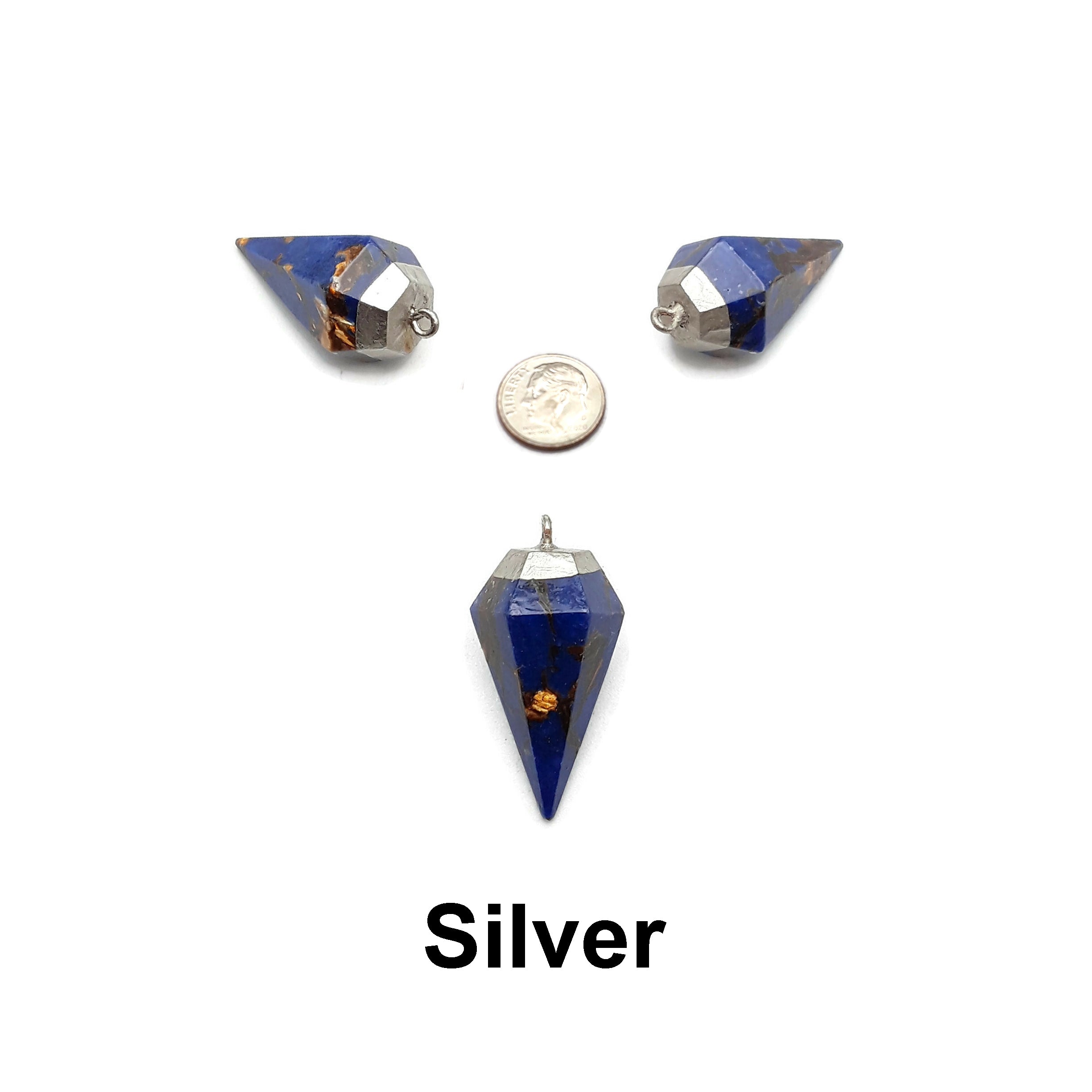 Bronzite Lapis Silver/Gold/Rose Gold Plated Top Pendulum 20x40mm - Healing Crystal for Meditation, Energy Balancing & Spiritual Jewelry