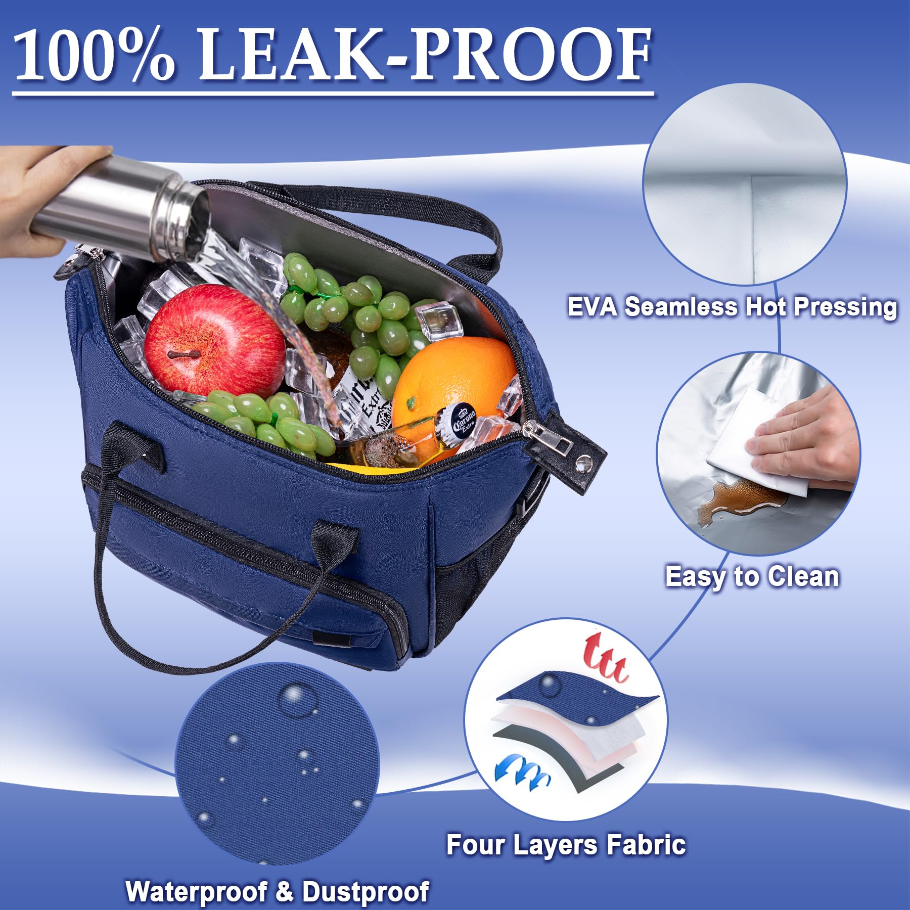 Insulated Lunch Box for Women - Leakproof Bento Box with Cooler Bag, Perfect for Office, School & Picnic | TuErCao Blue Lunch Tote for Female Adults