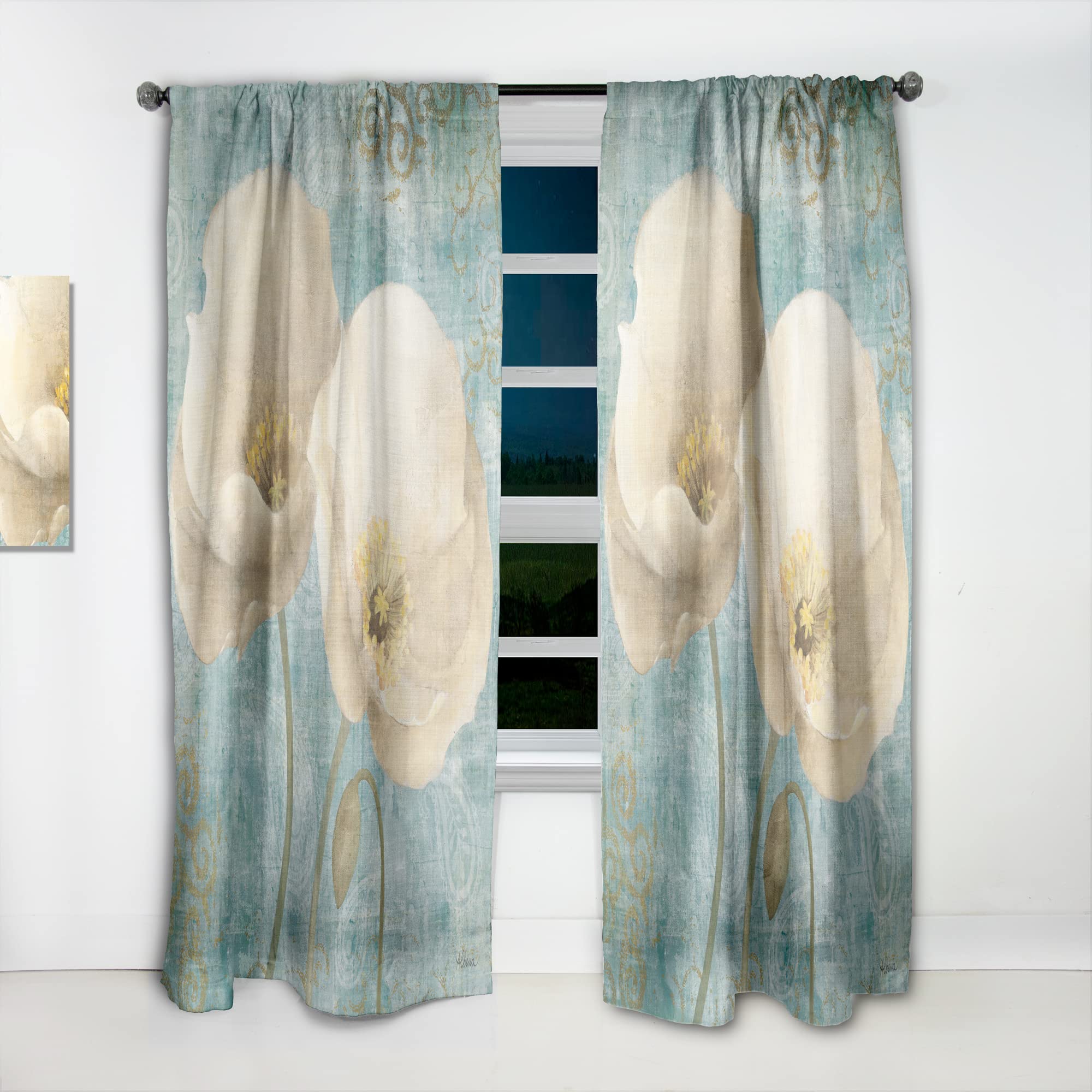 DesignQ 'Bouquet Poppies on Paisley II' Thermal Insulated Curtains - 52x120 Inch Single Panel - Elegant Window Treatments for Bedroom & Living Room - Perfect for Home Decor, Light Blocking & Energy Saving
