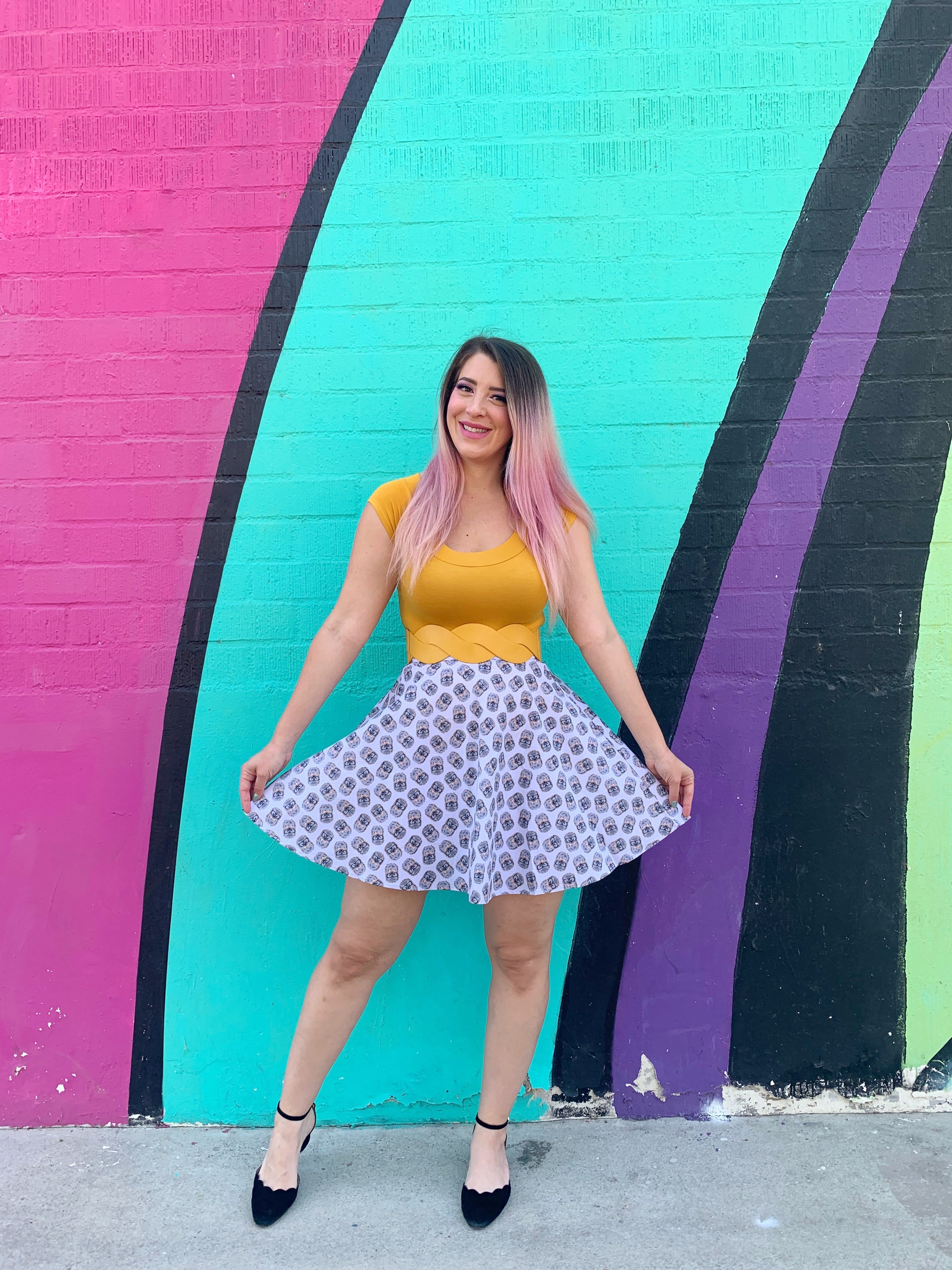 Cute Hedgehog Print Skater Skirt for Women - A-Line Pleated Tennis Skirt - Perfect for Casual Wear, Skateboarding & Street Fashion