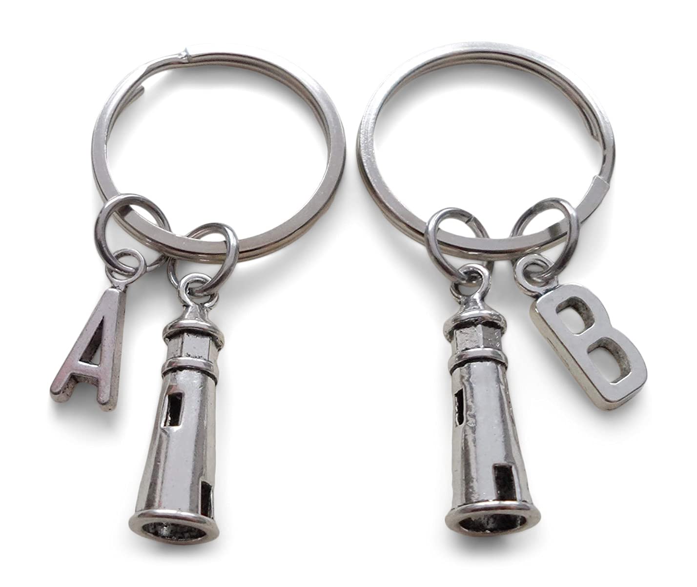 Custom Couples Keychains with Initial Charms - Personalized Lighthouse Keychains for Best Friends, Anniversary Gifts, Travel & Everyday Use