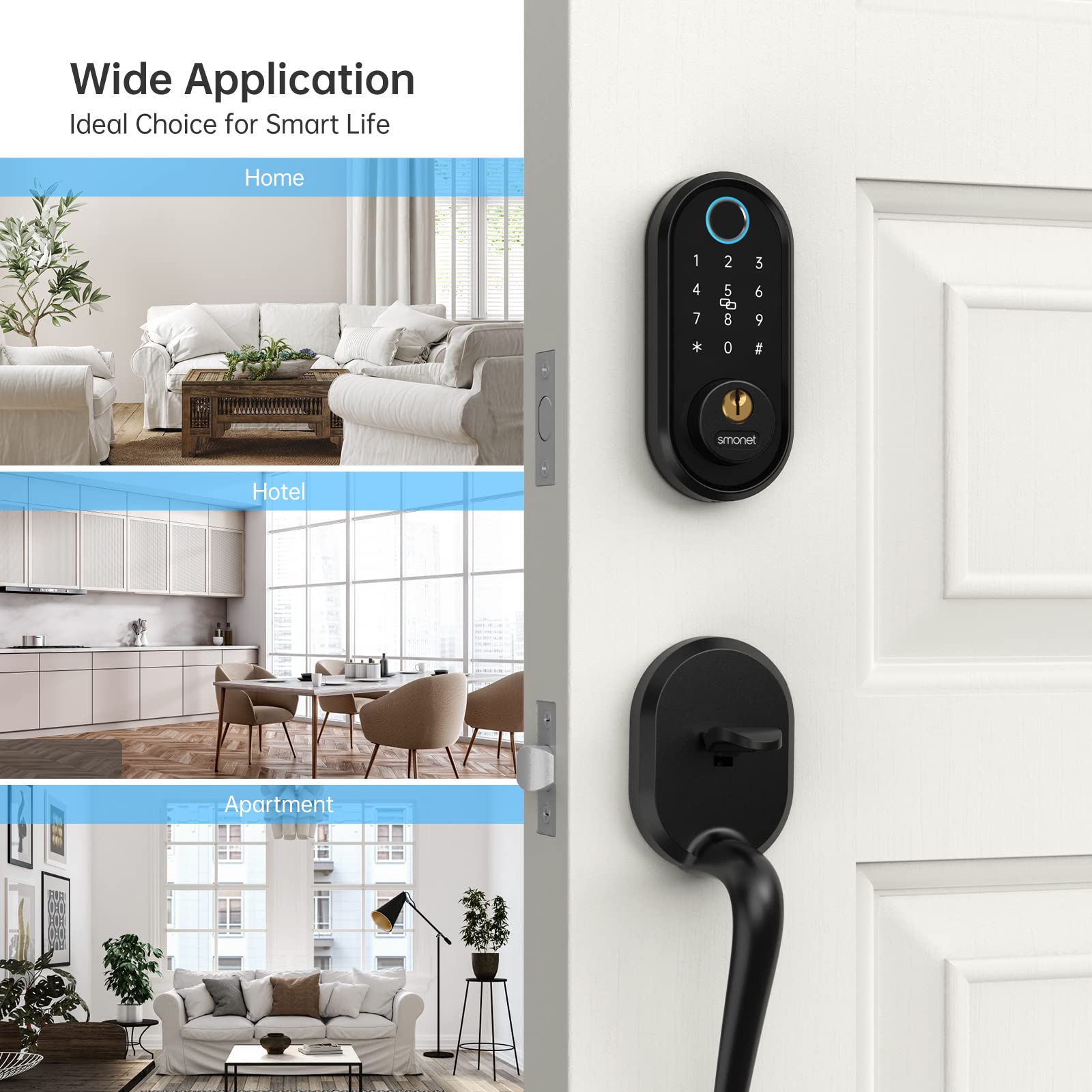 SMONET WiFi Smart Lock - Keyless Entry Fingerprint Door Lock with Biometric Scanner, Smartphone App Control, Auto Lock, Bluetooth & Alexa Compatible - Perfect for Home Security & Smart Home Automation