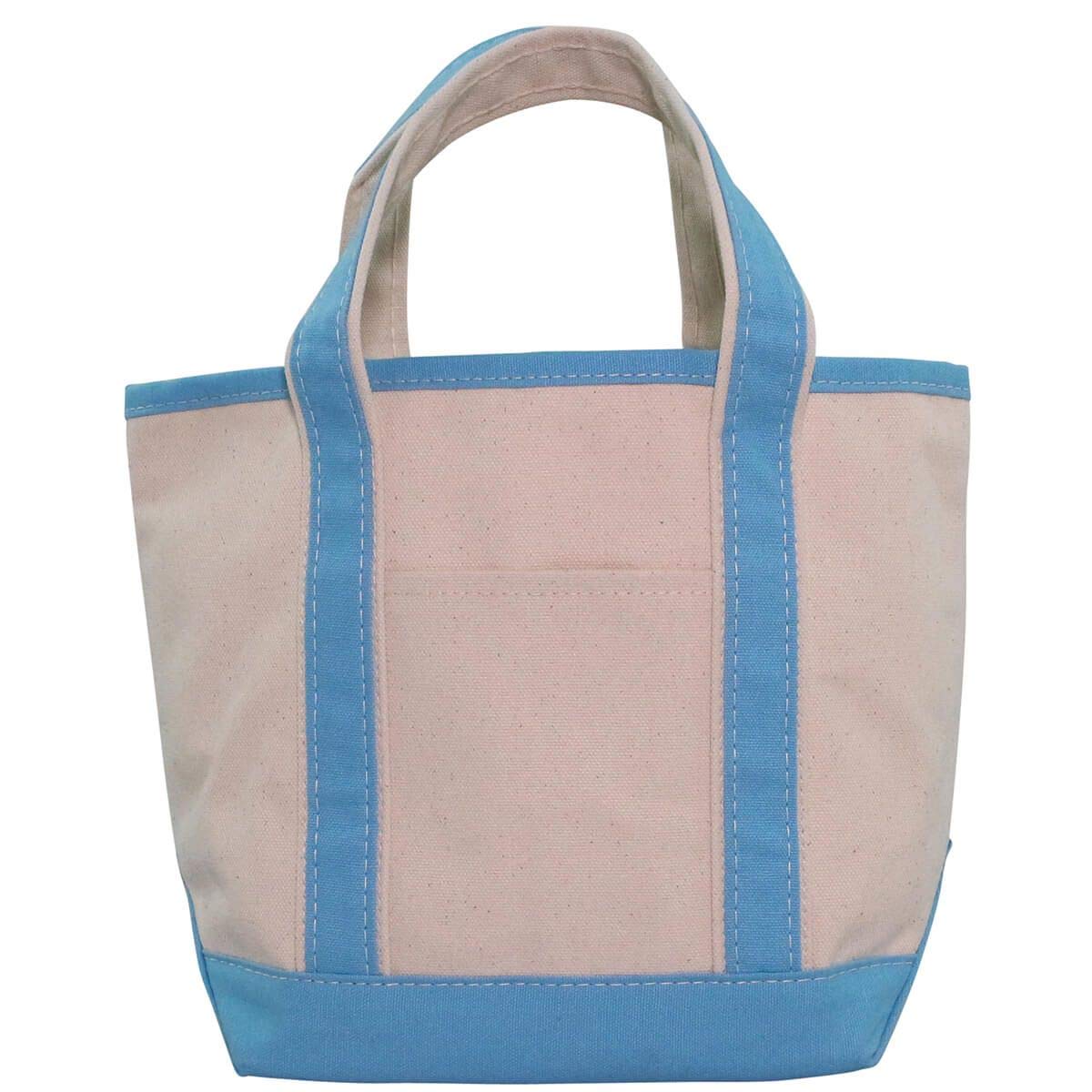Personalized Handy Open Top Boat Tote Bag - Eco-Friendly 18oz Cotton Canvas Small Baby Blue Tote - Perfect for Beach, Grocery Shopping & Daily Use