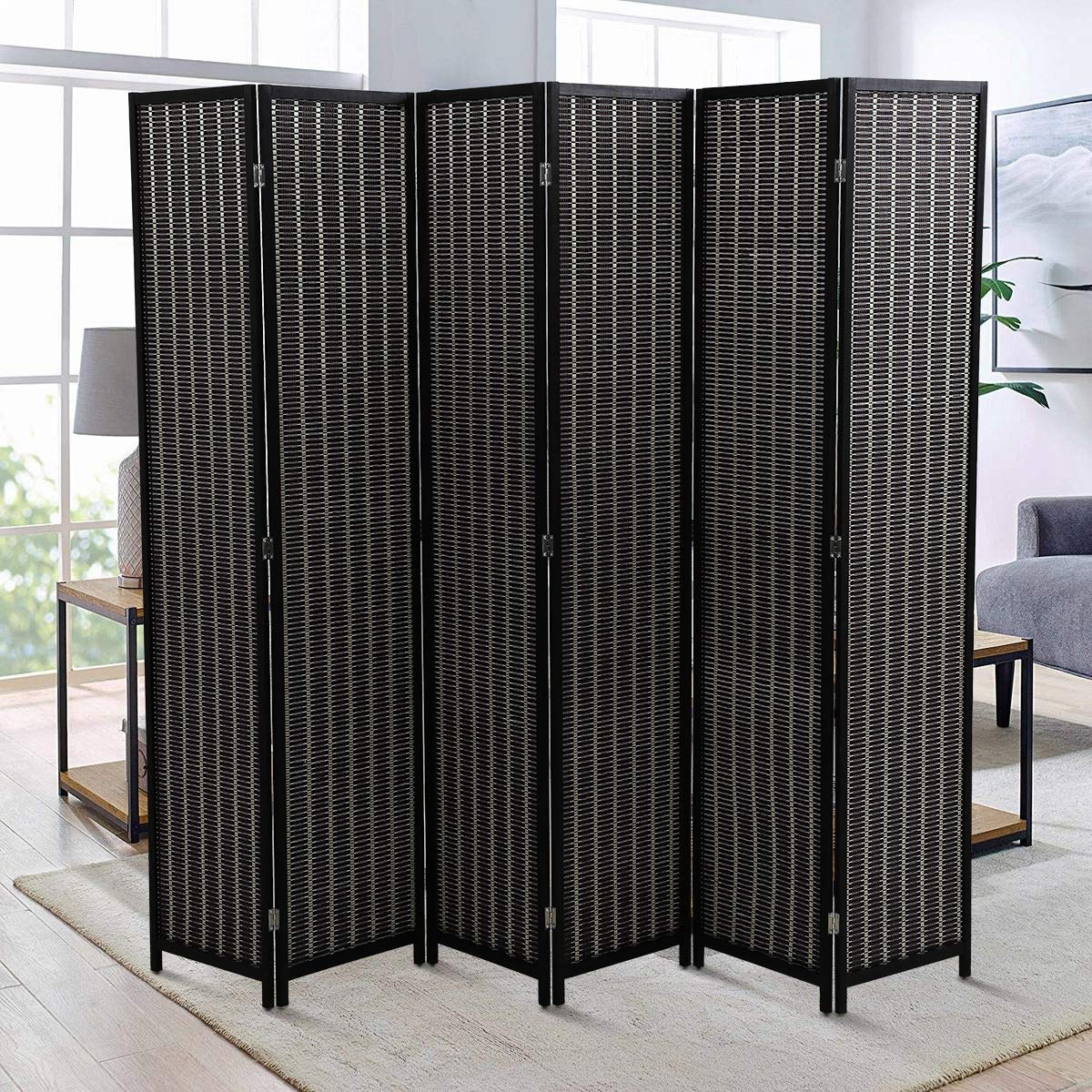 6 Panel Wooden Room Divider Privacy Screen - 72 Inch Folding Freestanding Partition for Home, Bedroom & Living Room | Portable Space Separator for Office, Yoga Studio & Event Decor (Black)