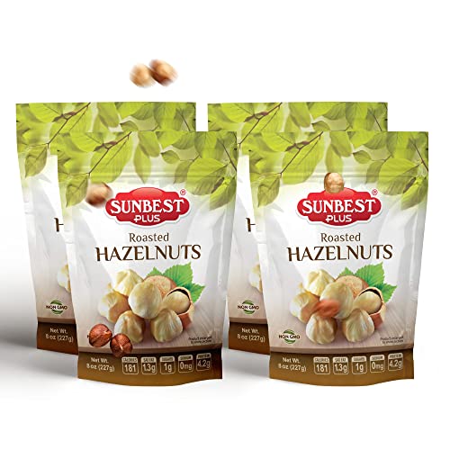 Sunbest Natural Dry Toasted Skinned Hazelnuts - Unsalted Non-GMO Kosher Snacks for Adults, 8 Oz Resealable Bags (4-Pack) - Perfect for Cooking, Baking, Healthy On-the-Go Snacks & Party Trays