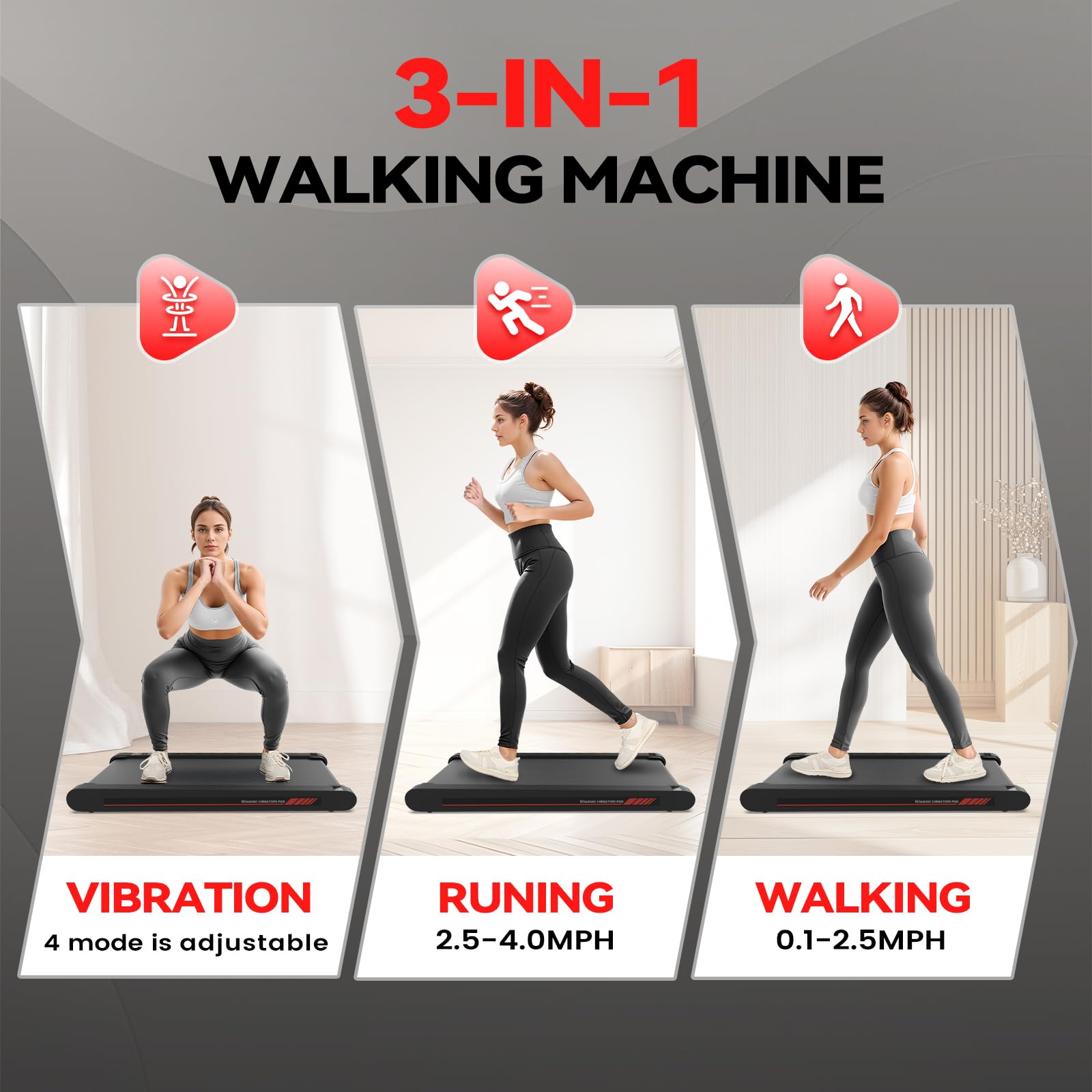 Sperax 4-in-1 Vibration Plate Exercise Machine & Under Desk Treadmill - 350 Lb Capacity Portable Walking Pad with APP - Home Fitness Equipment for Weight Loss, Circulation & Muscle Toning - Perfect for Office, Home Workout & Small Spaces