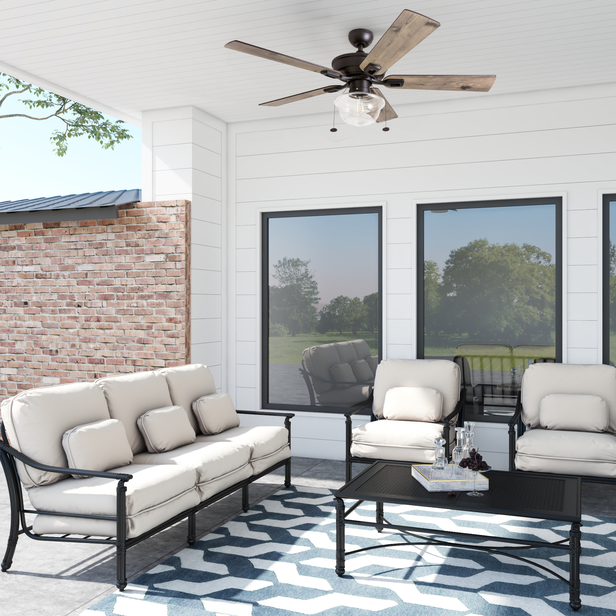 52 Inch Bronze Indoor/Outdoor Ceiling Fan with Pull Chain - Perfect for Living Rooms, Bedrooms, and Covered Patios