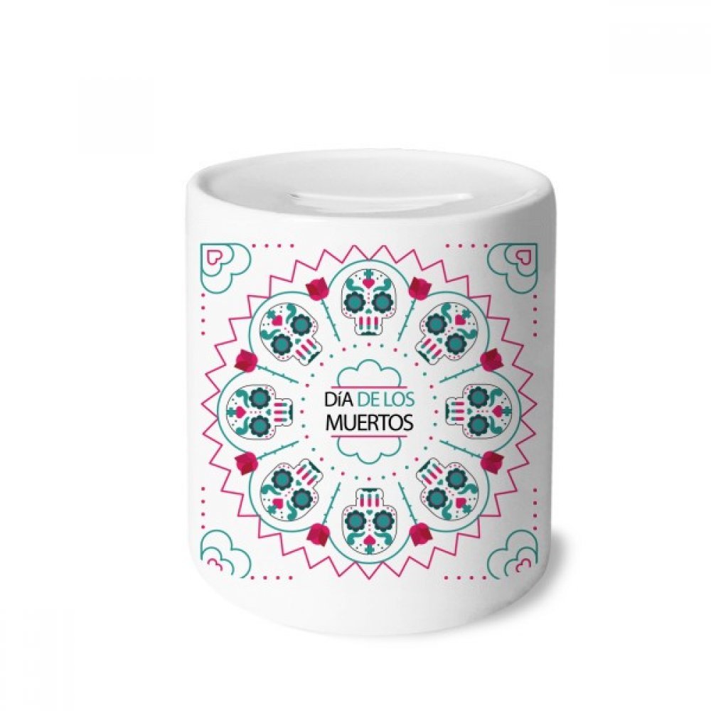 DIYthinker Skull Rose Ceramic Piggy Bank - Day of The Dead Money Box Coin Case for Savings, Unique Gift for Halloween, Dia de Los Muertos Decor & Home Office Use