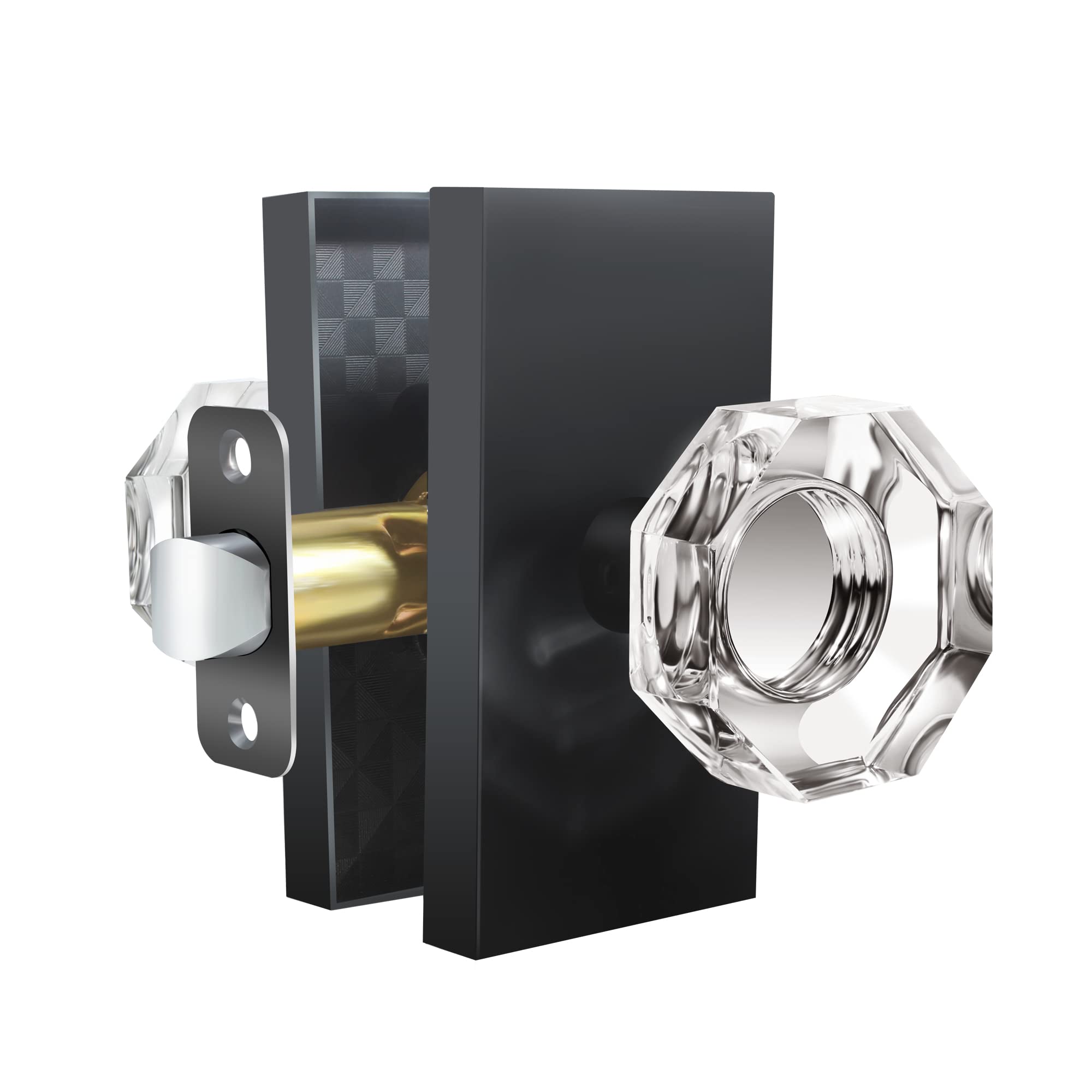 HIEMEY Octagon Clear Glass Door Knobs - Matte Black Crystal Interior Knobs for Hallway, Closet & Bedroom - Elegant Cabinet Hardware for Home Decor