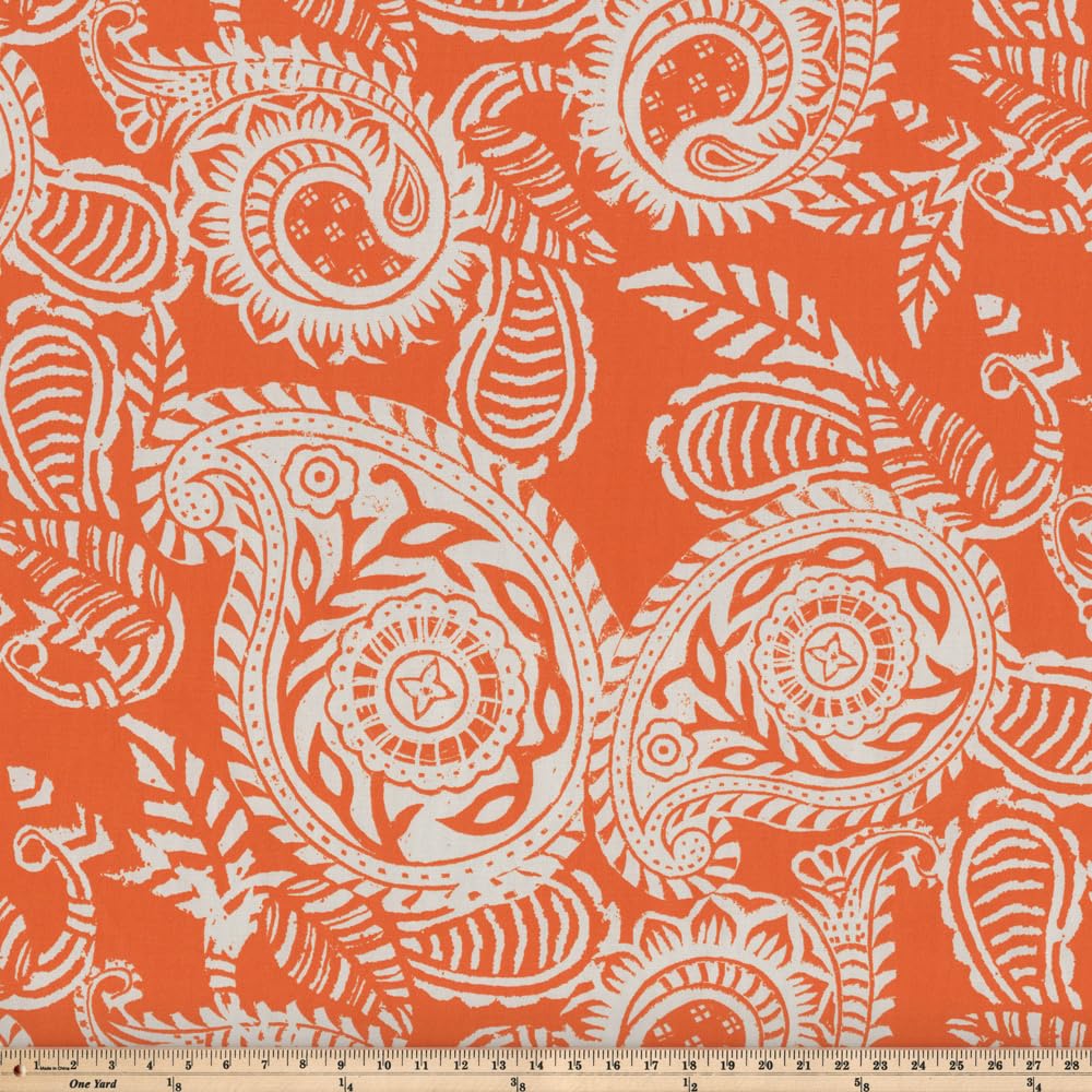 Pillow Perfect Paisley Indoor Outdoor Chaise Lounge Cushion - 72.5 x 21 Inch Split Back Design with Ties, Plush Fiber Fill, Weather & Fade Resistant - Orange Ivory Addie Pattern for Patio, Poolside & Sunroom Relaxation