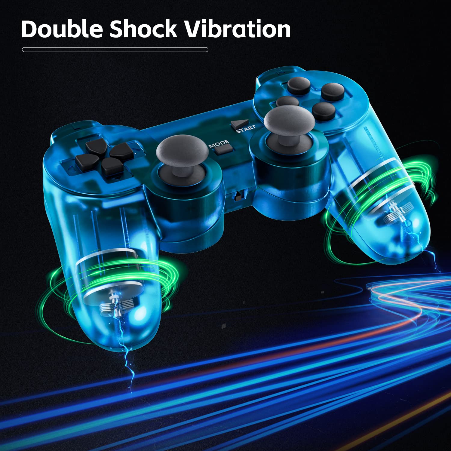 Burcica Wireless Controller for PS2 Playstation 2 - Dual Vibration Gamepad with Clear Blue & Clear Red Options - Perfect for Gaming, Retro Console Enthusiasts & Multiplayer Sessions