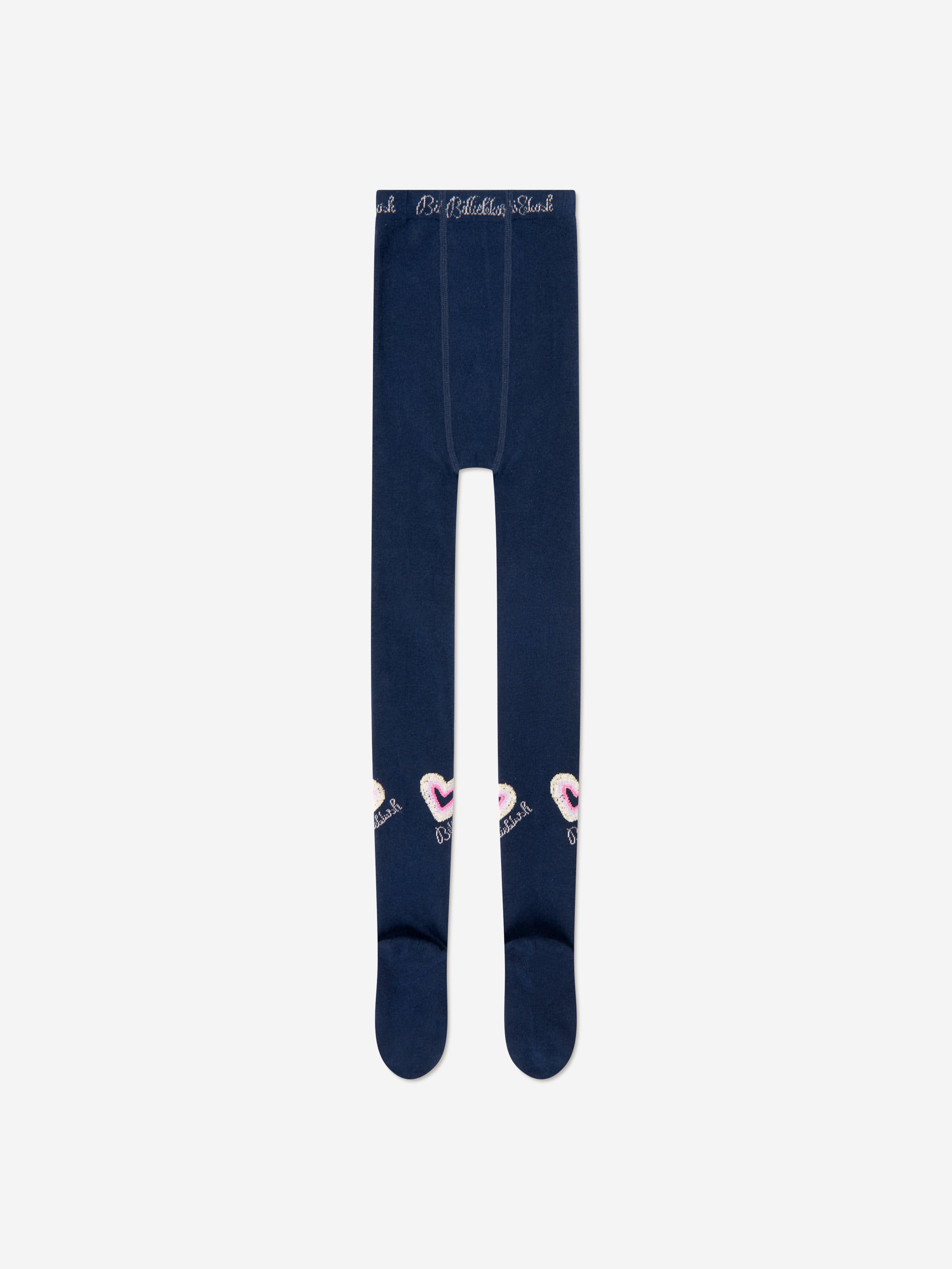 Billieblush Girls Navy Heart Logo Tights - Comfortable Stretchable Leggings for School, Dance & Everyday Wear
