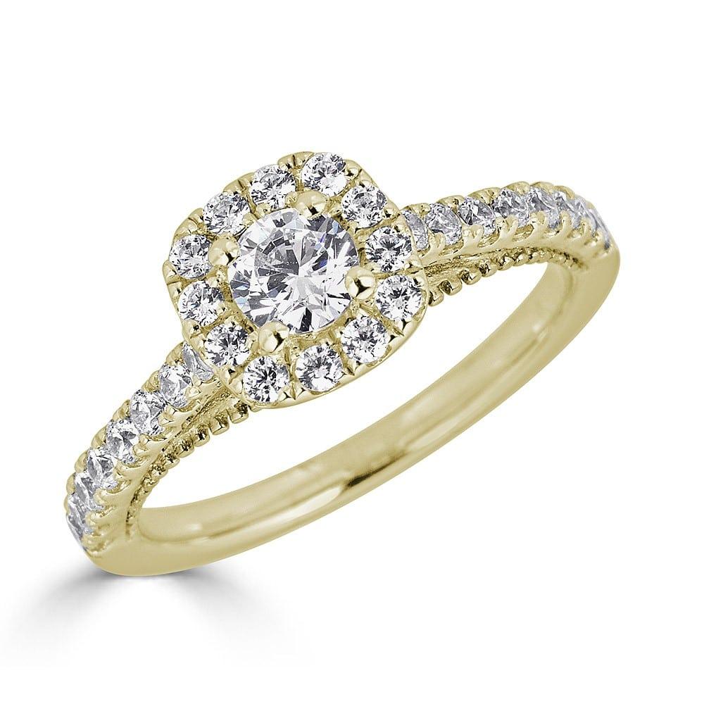 14KT Gold 3/4 CTW Diamond Milgrain Cushion Halo Engagement Ring for Women - Perfect for Proposals, Anniversaries & Special Occasions