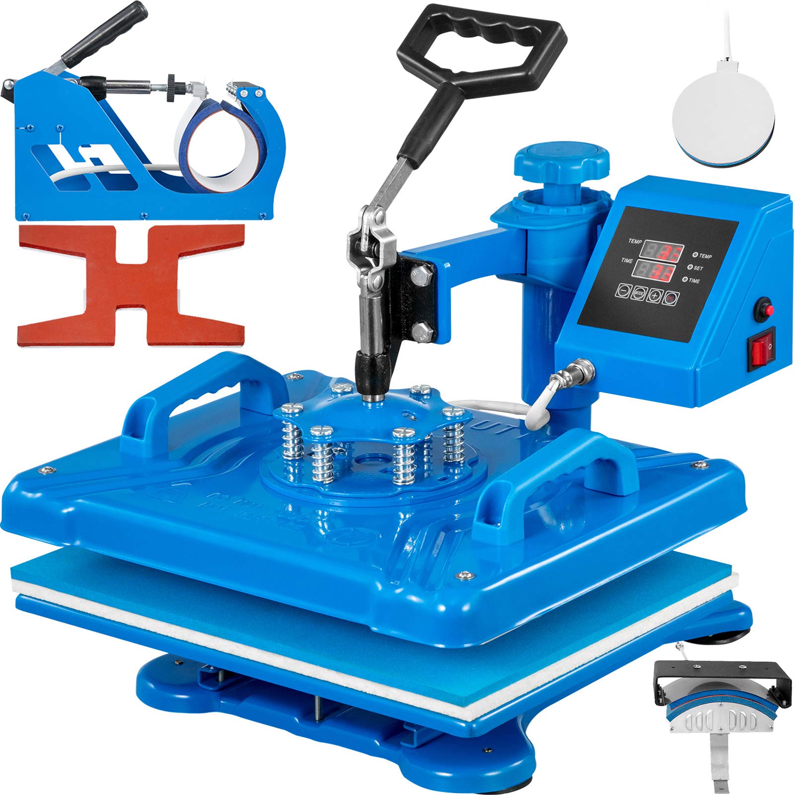 VEVOR 12x15 Inch 5-in-1 Heat Press Machine 1250W with Swing Away & 360° Rotation - Sublimation Printer Transfer for T-Shirts, DIY Shoes, Hats, Mugs - Perfect for Home Crafting & Small Business Apparel Printing (Blue)