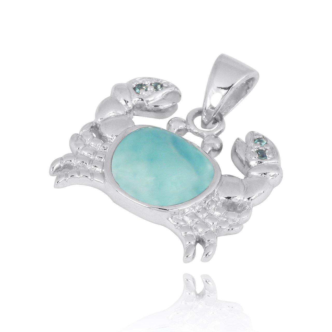 Larimar Crab Pendant Necklace - Handmade Sterling Silver Jewelry with Genuine Larimar Stone - Perfect for Beach Vacations, Summer Outfits & Boho Fashion