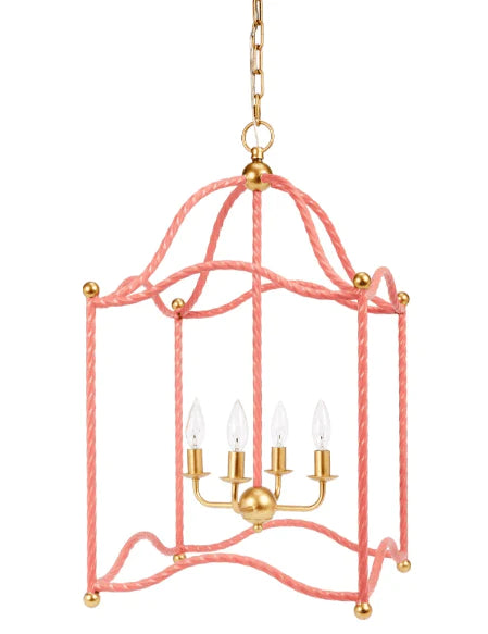 Elegant Blush Pink & Gold Lantern Chandelier - Vintage Style Ceiling Light Fixture for Dining Room, Bedroom, or Wedding Decor