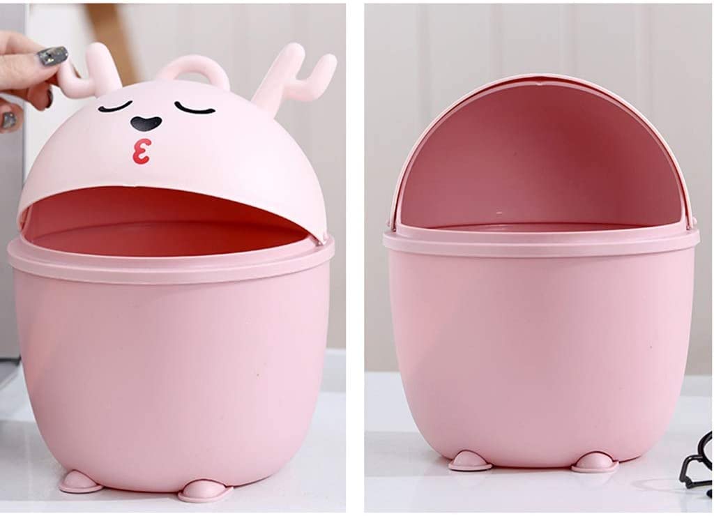Cartoon Mini Trash Can with Lid - Home & Office Desk Waste Bin