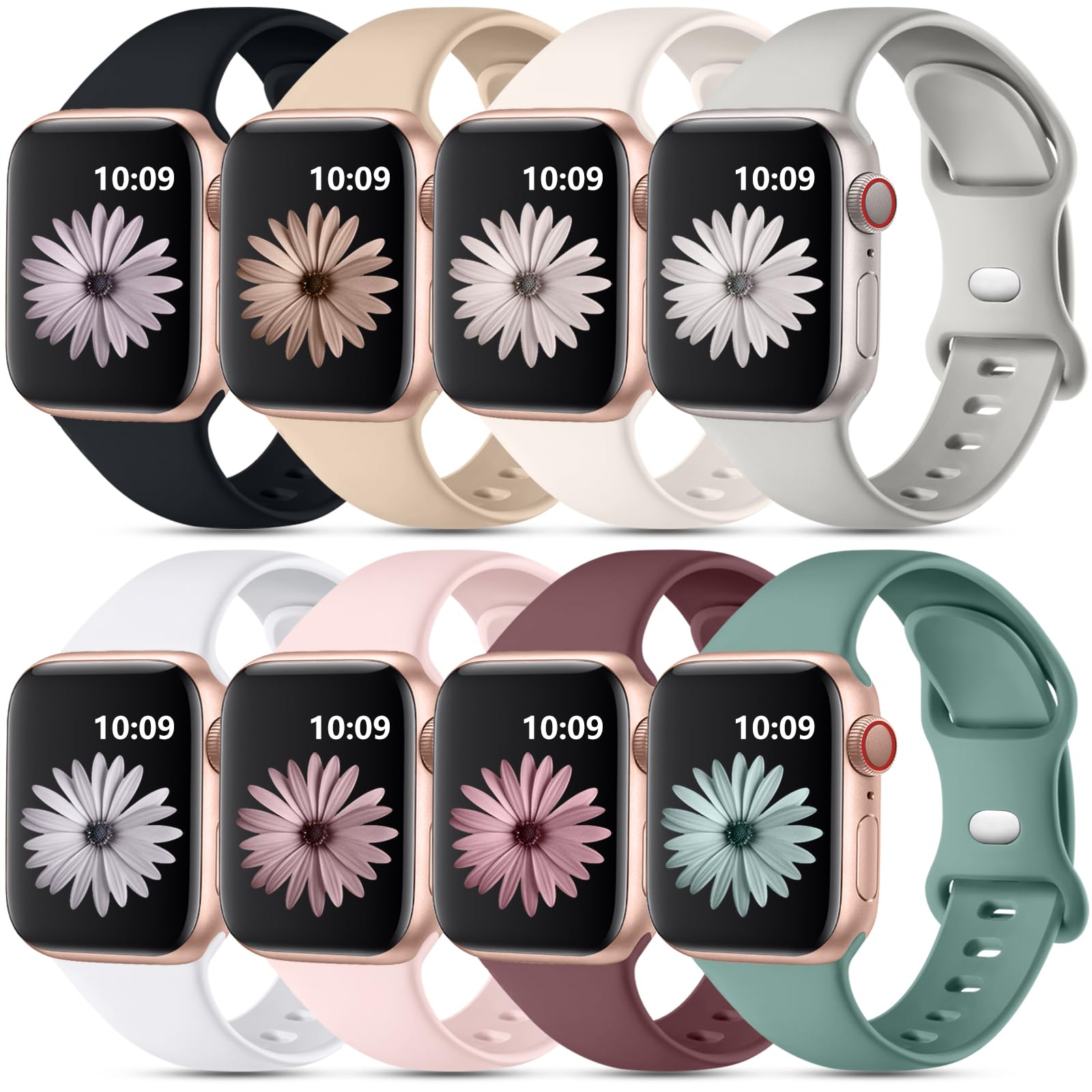 8 Pack Soft Silicone Sport Bands for Apple Watch 38mm-49mm - Compatible with Apple Watch Ultra/Ultra 2 & Series 1-10, SE - Waterproof, Comfortable Strap for Men & Women - Perfect for Workouts, Running & Daily Wear