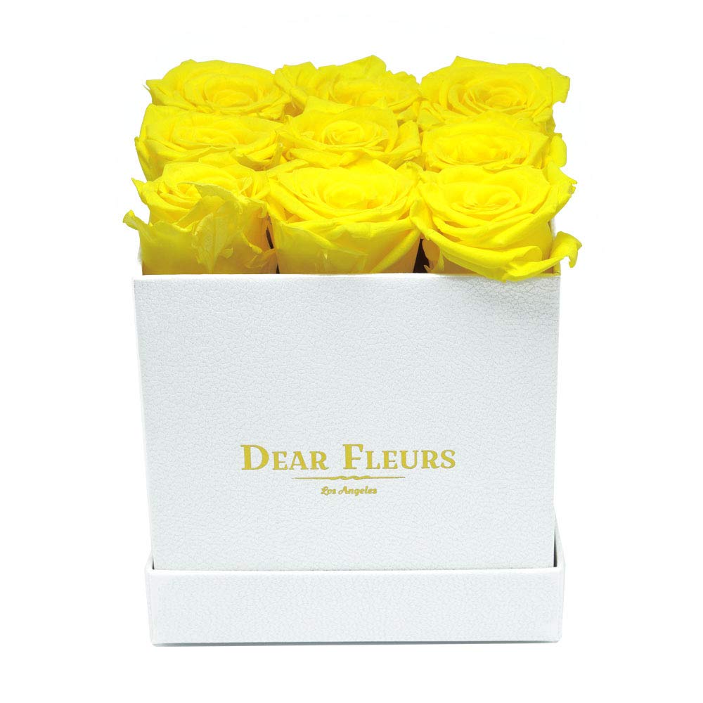 Real Preserved Roses That Last 1 Year | Luxury Nona Roses in Elegant Gift Box (Yellow & White Leather Finish) - Perfect for Anniversaries, Valentine's Day & Home Decor