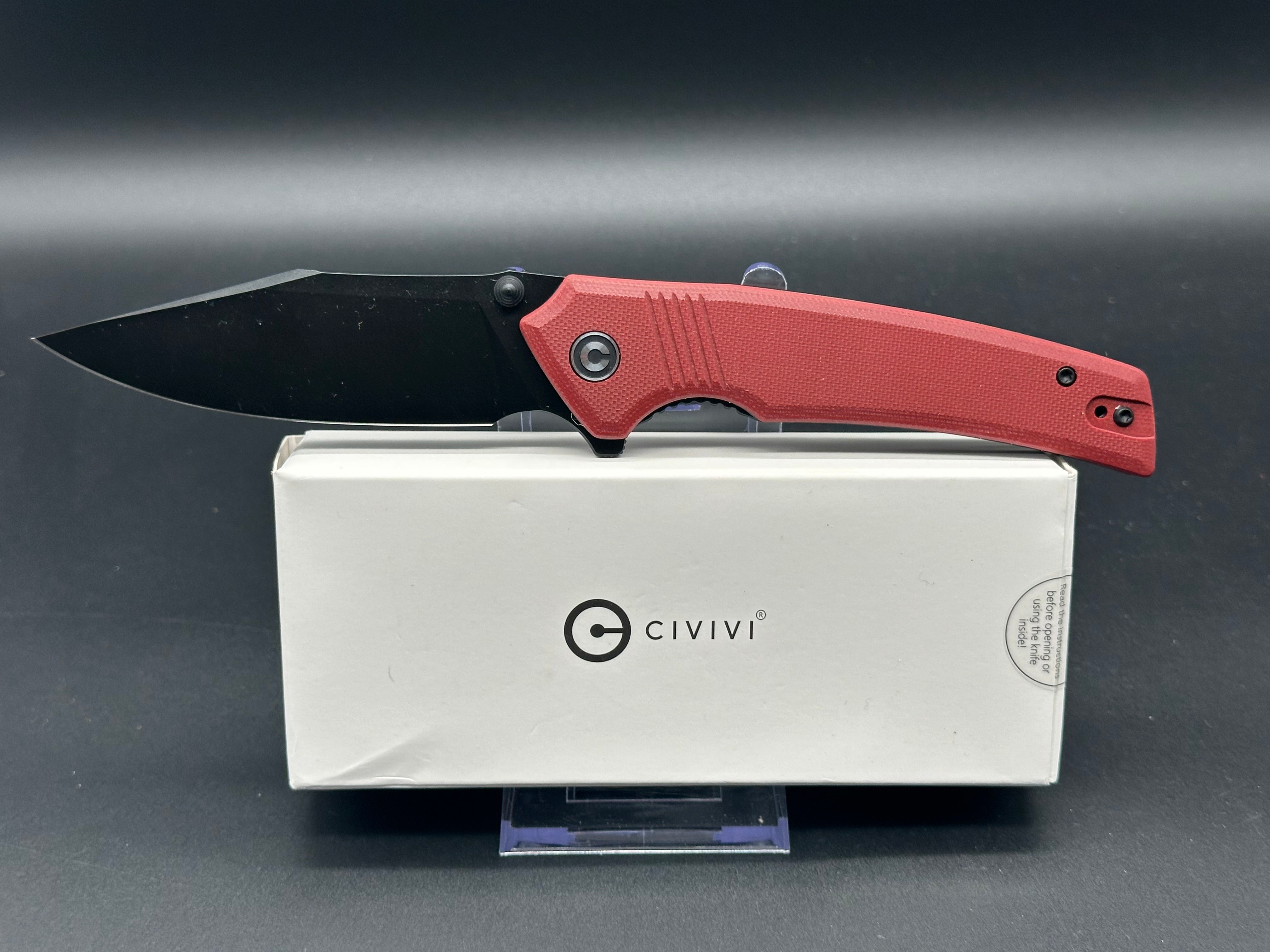 CIVIVI TRANQUIL FOLDING KNIFE - Burgundy G10 Handle, 14C28N Clip Point Plain Black Blade (Model C23027-2) | EDC, Outdoor Camping, Survival & Everyday Carry Pocket Knife