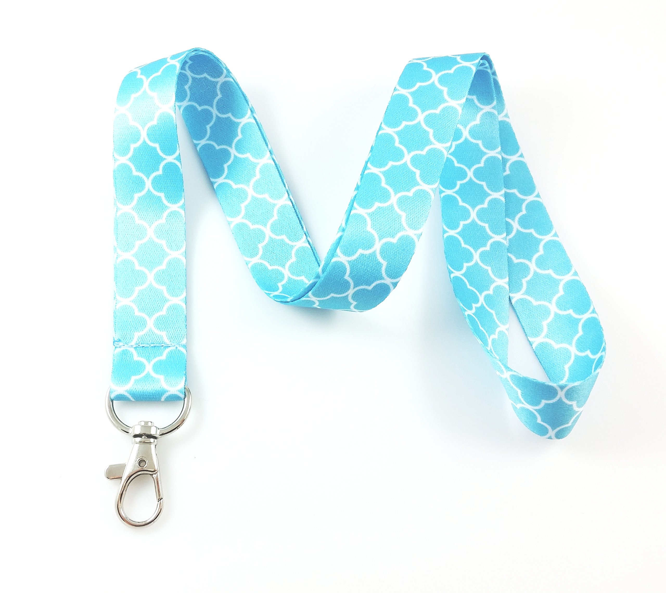Trellis Print Lanyard Keychain - ID Badge Holder with Detachable Key Ring - Light Blue for Office, School, Events & Conventions