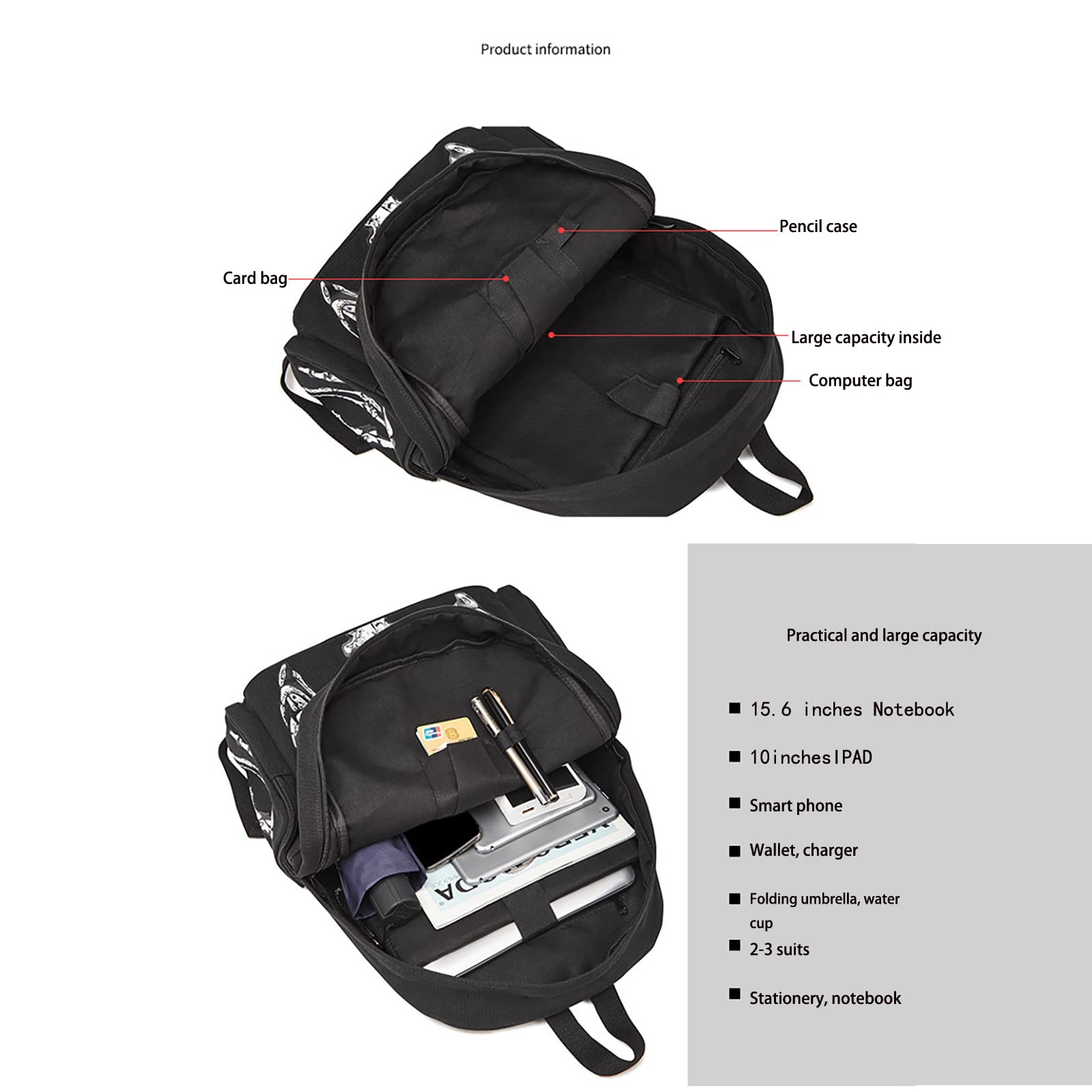 **Gothic Skull Print Canvas Backpack for Men & Women - Trendy Casual Daypack for Halloween, School, Travel & Daily Use**