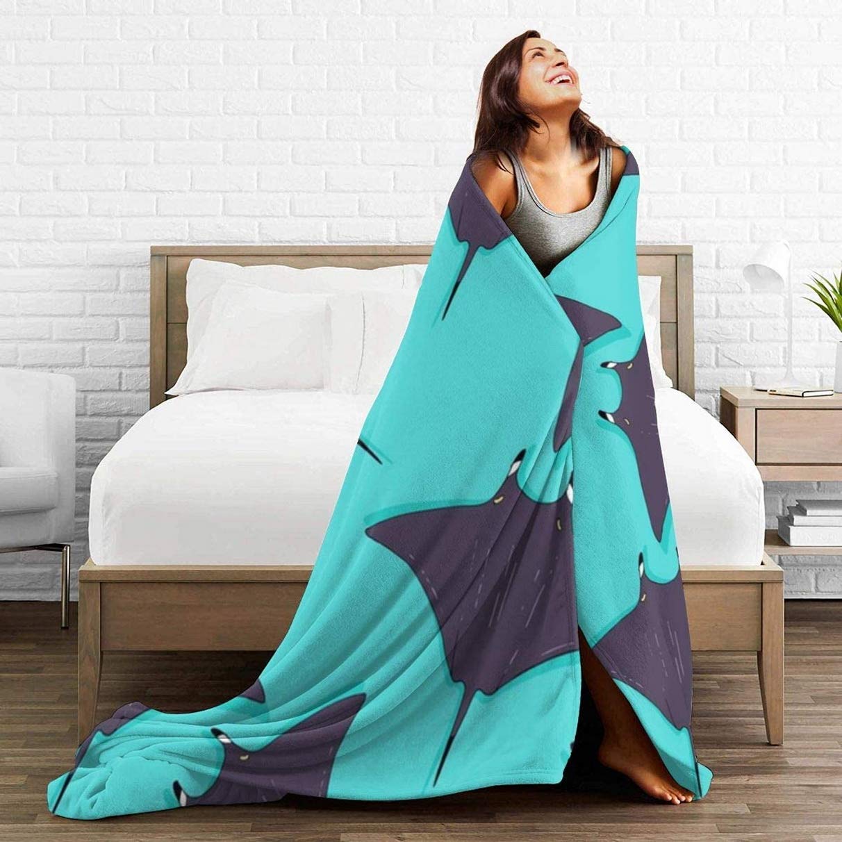 Stingray Plush Fleece Blanket - Super Soft Reversible Microfiber Flannel Throw (60