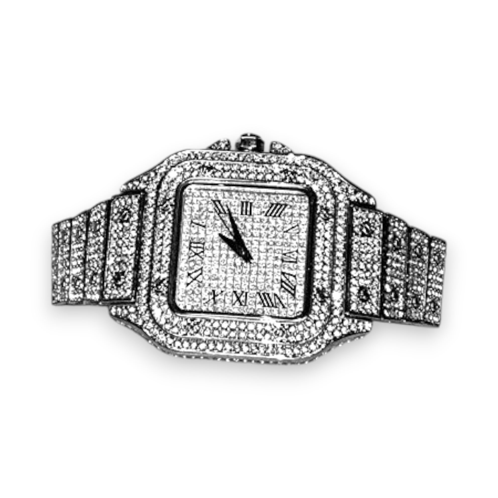 Luxury Iced Out Watch for Men & Women - Gold Square Dial with CZ Diamonds & Roman Numerals - Hip Hop Rapper Style Wristwatch - Perfect Gift for Birthday, Anniversary & Special Occasions