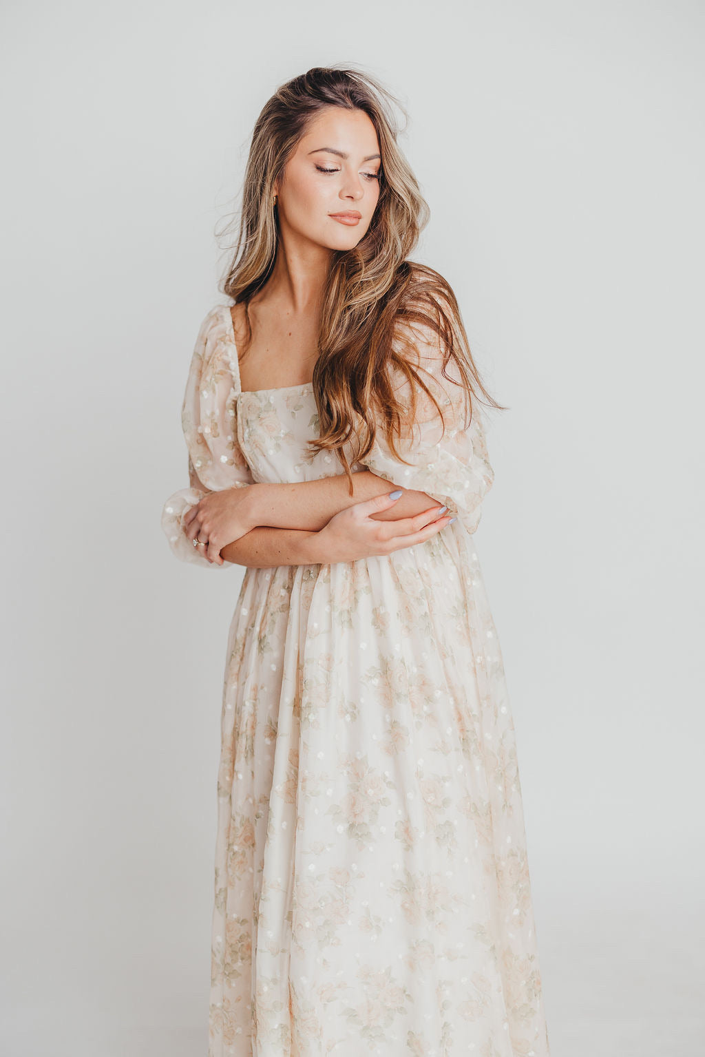 Elegant Cream Floral Smocked Maxi Dress for Women - Bump Friendly Maternity & Inclusive Sizing (S-3XL) | Perfect for Weddings, Beach Vacations & Summer Parties