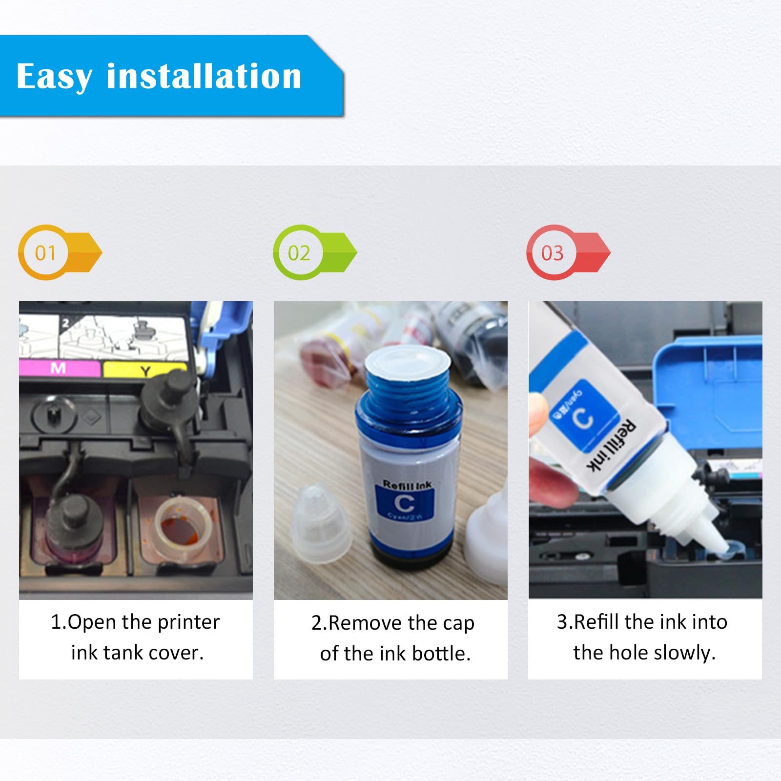 TOPRINT 4-Color Ink Bottles for ET Series Printers - Home & Office Use