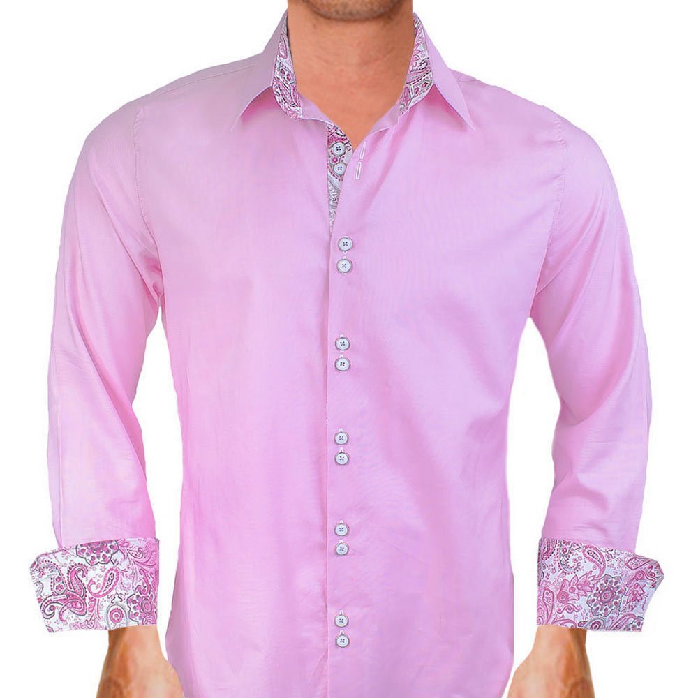 Stylish Pink White Gray Paisley Print Dress Shirts for Men | Premium Quality Made in USA | Perfect for Business Casual, Office Wear & Special Occasions